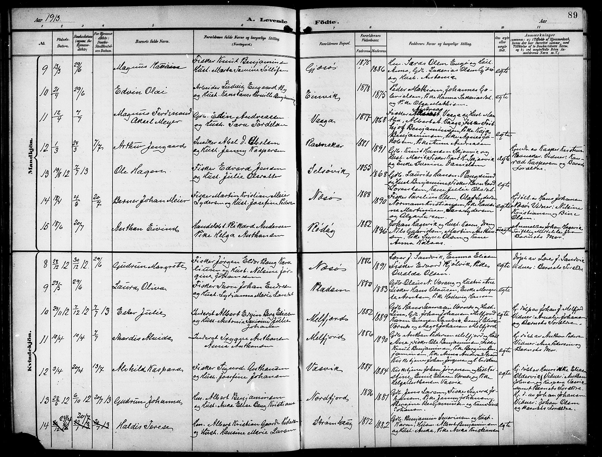 Ministerialprotokoller, klokkerbøker og fødselsregistre - Nordland, AV/SAT-A-1459/841/L0621: Parish register (copy) no. 841C05, 1897-1923, p. 89