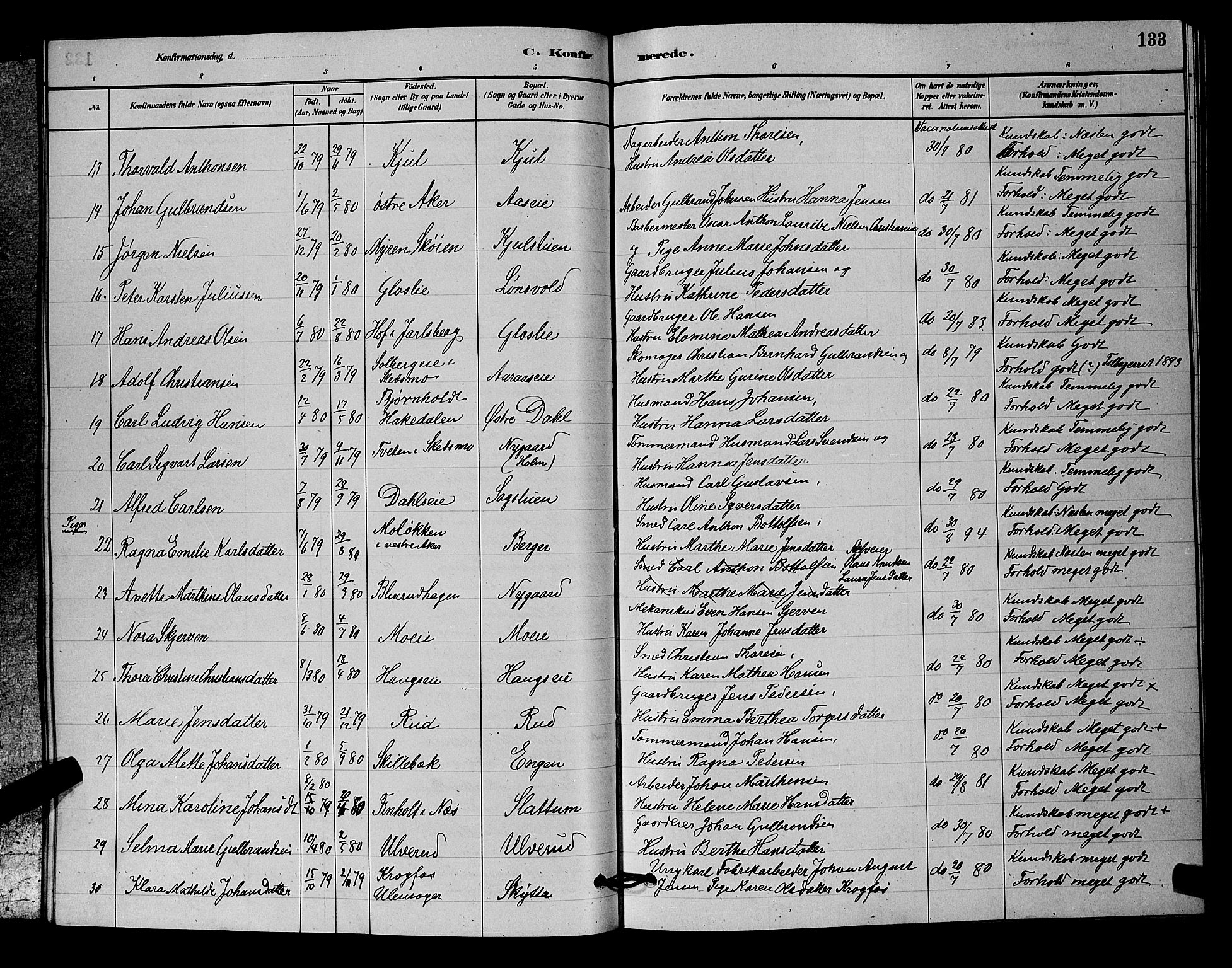 Nittedal prestekontor Kirkebøker, SAO/A-10365a/G/Ga/L0002: Parish register (copy) no. I 2, 1879-1901, p. 133
