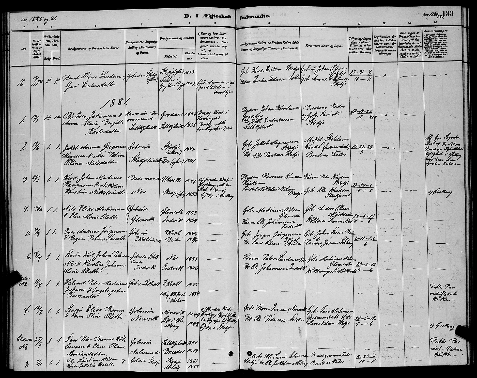 Ministerialprotokoller, klokkerbøker og fødselsregistre - Møre og Romsdal, AV/SAT-A-1454/524/L0365: Parish register (copy) no. 524C06, 1880-1899, p. 133