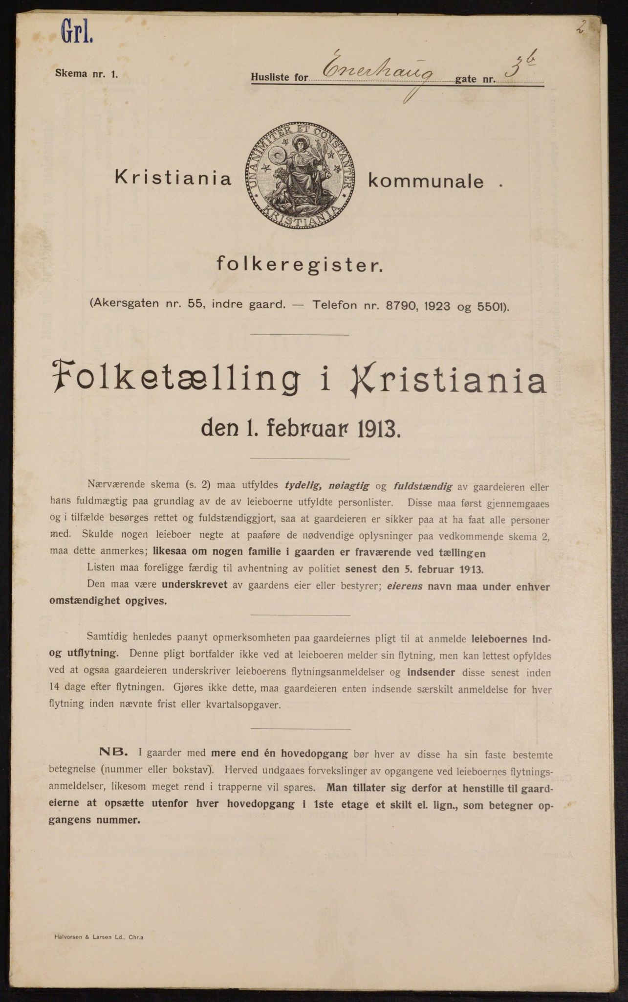 OBA, Municipal Census 1913 for Kristiania, 1913, p. 21607