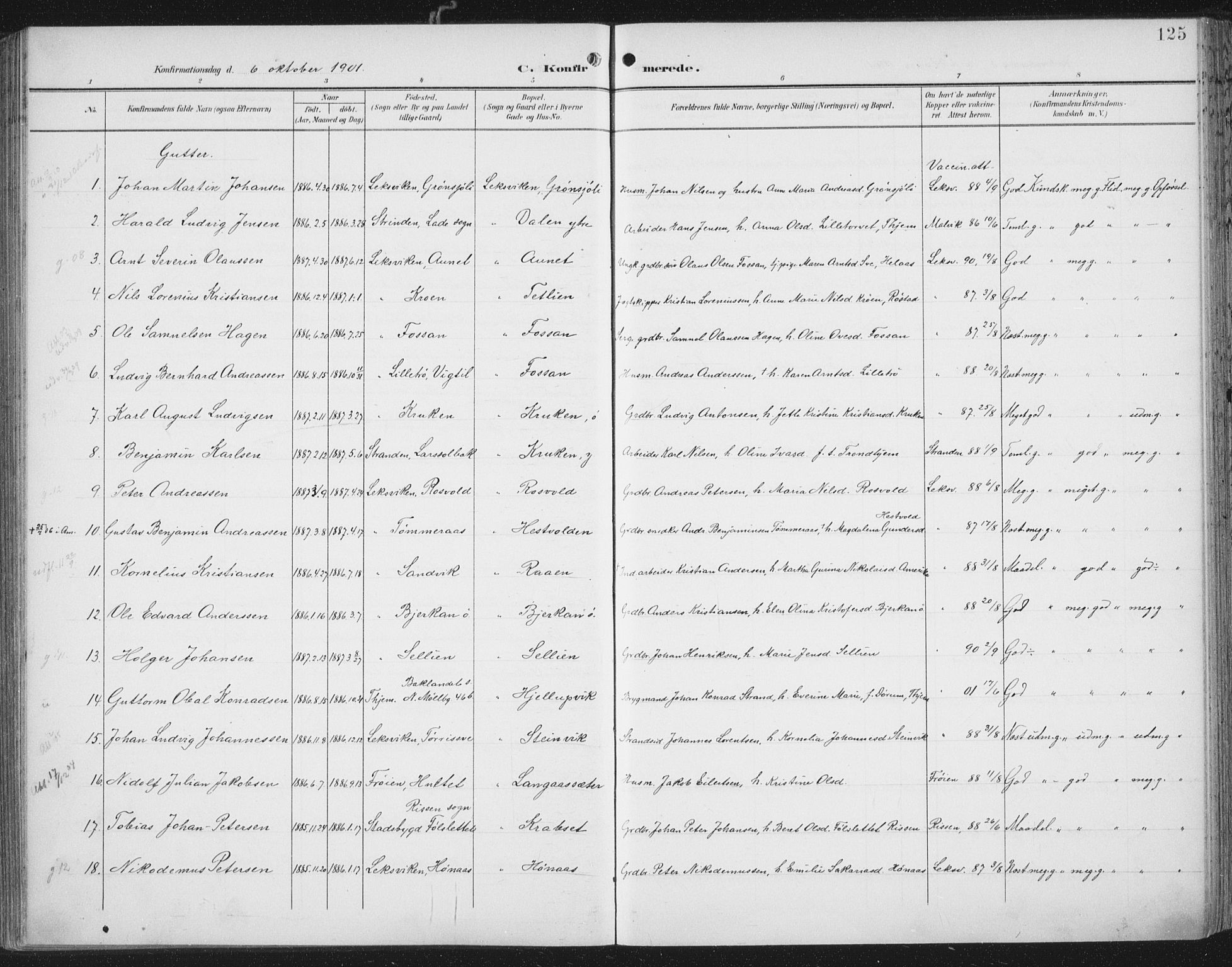Ministerialprotokoller, klokkerbøker og fødselsregistre - Nord-Trøndelag, SAT/A-1458/701/L0011: Parish register (official) no. 701A11, 1899-1915, p. 125