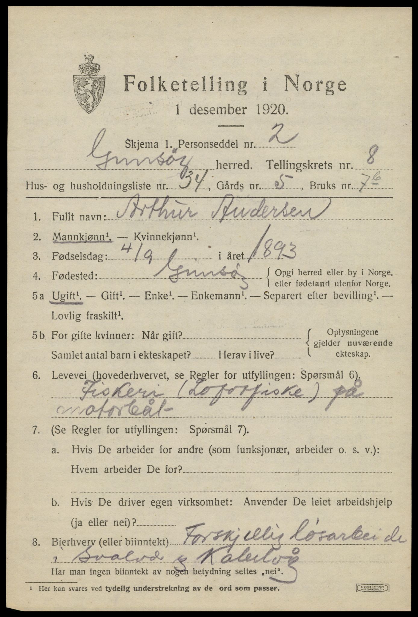 SAT, 1920 census for Gimsøy, 1920, p. 3549