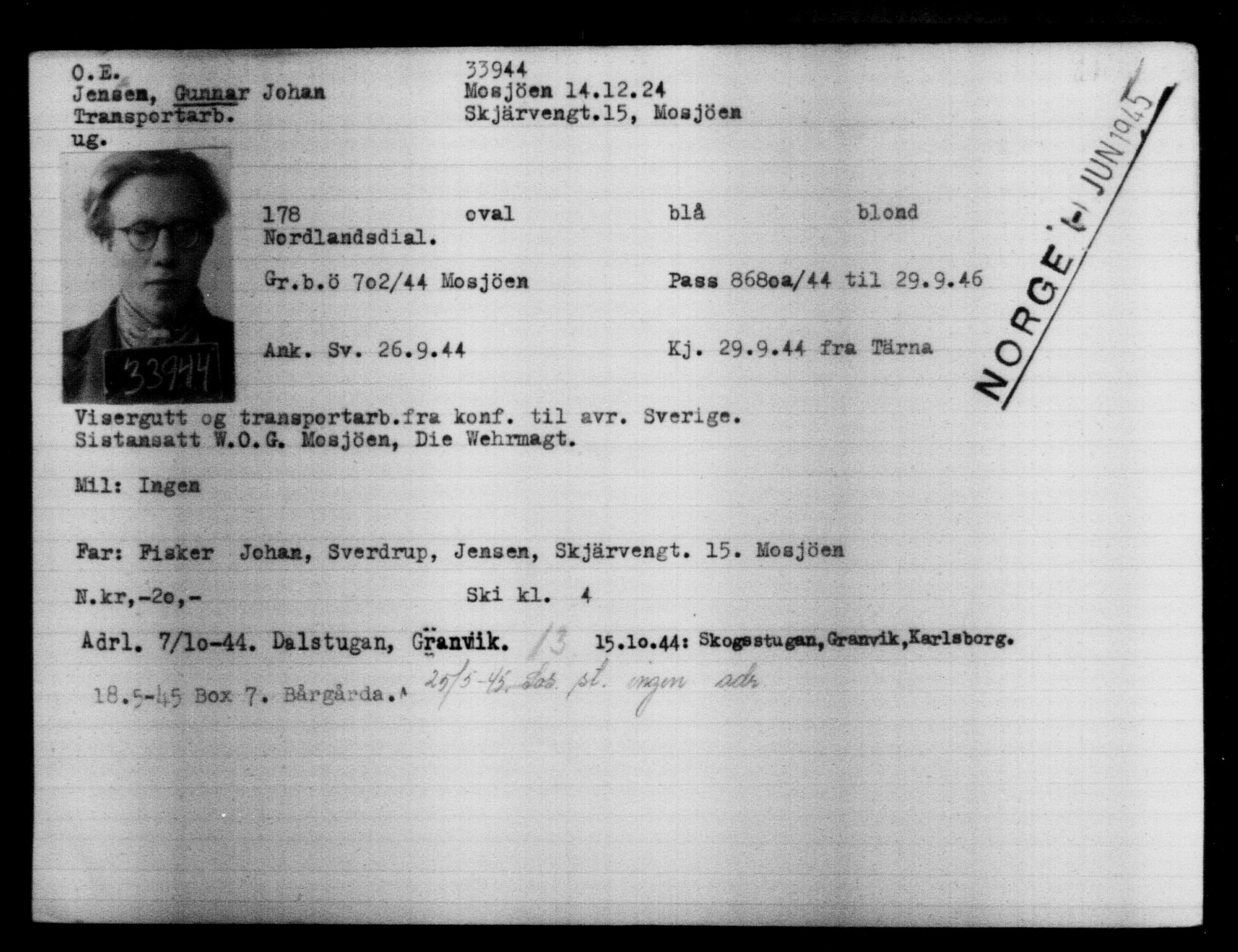 Utenriksstasjonene, Legasjonen i Stockholm, Flyktningkontoret, AV/RA-S-6753/V/Va/L0013: Kjesäterkartoteket, flyktninger med registreringsnr. 31500-34731, 1940-1945, p. 2581