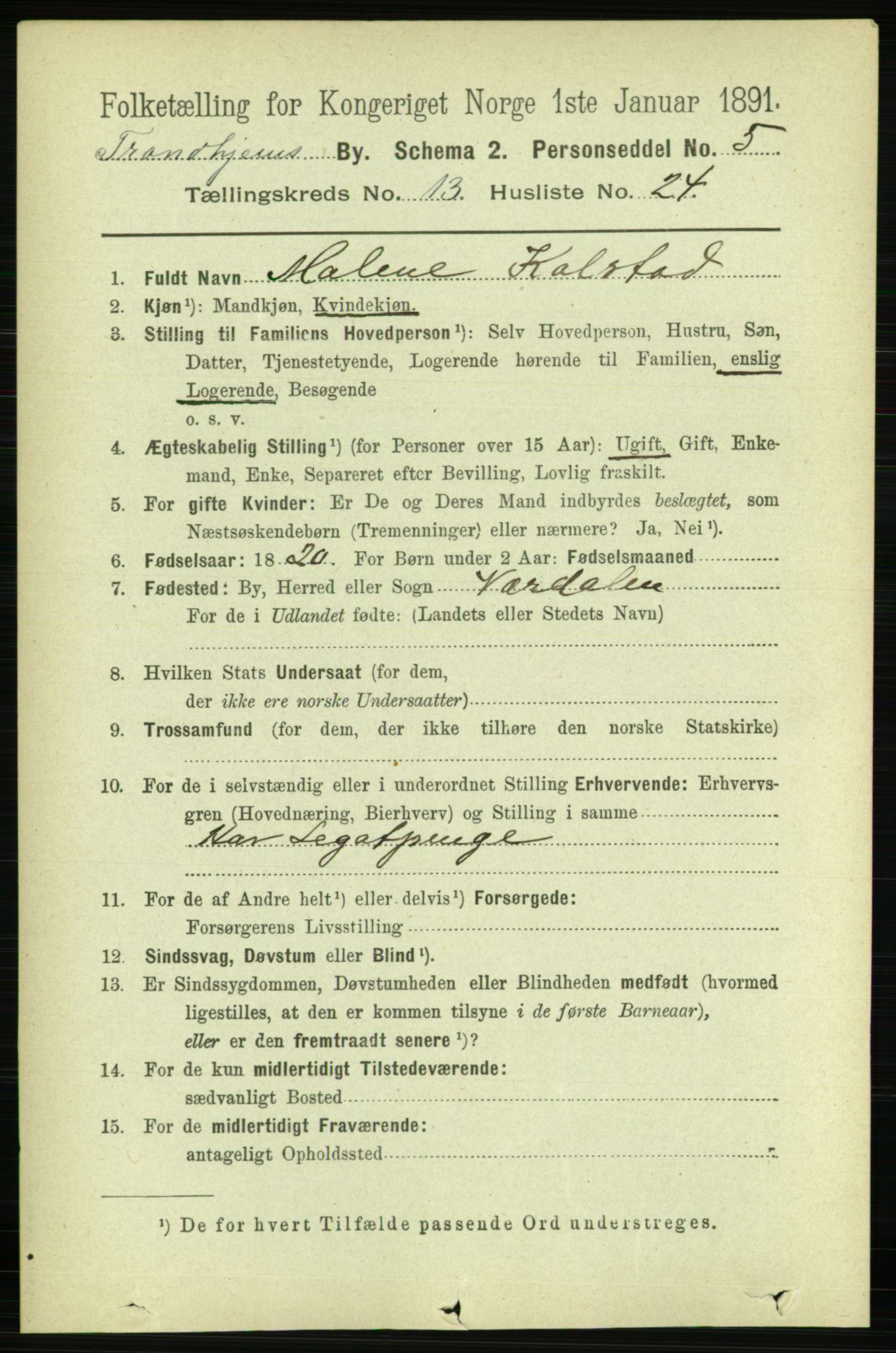 RA, 1891 census for 1601 Trondheim, 1891, p. 10479