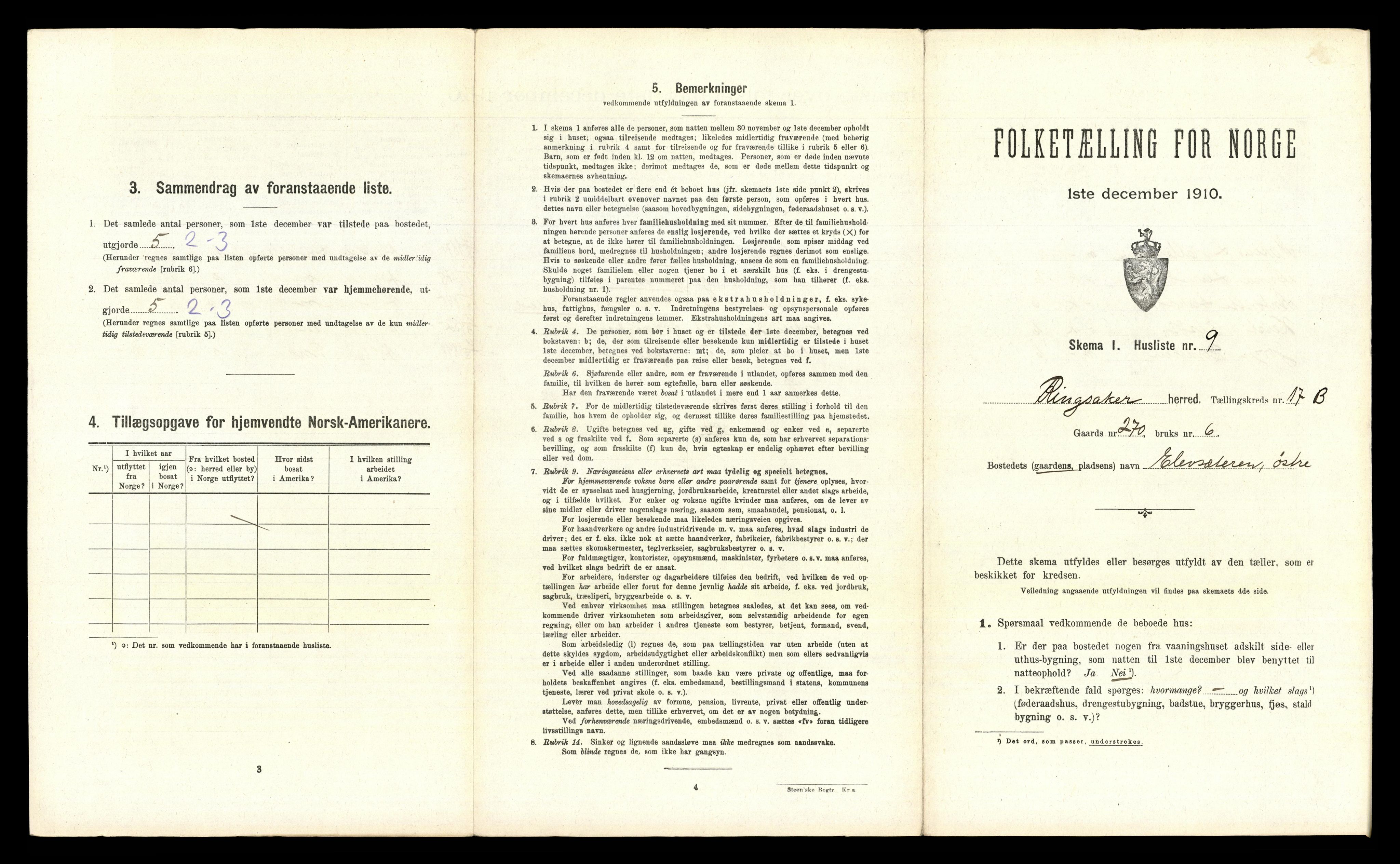 RA, 1910 census for Ringsaker, 1910, p. 3401