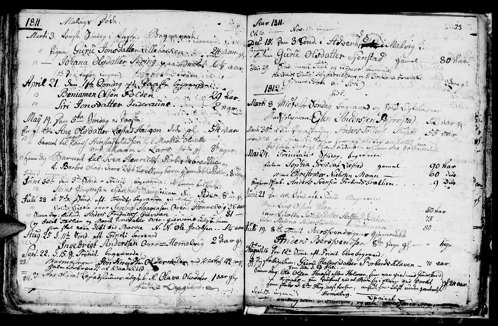 Ministerialprotokoller, klokkerbøker og fødselsregistre - Sør-Trøndelag, SAT/A-1456/616/L0419: Parish register (copy) no. 616C02, 1797-1816, p. 73