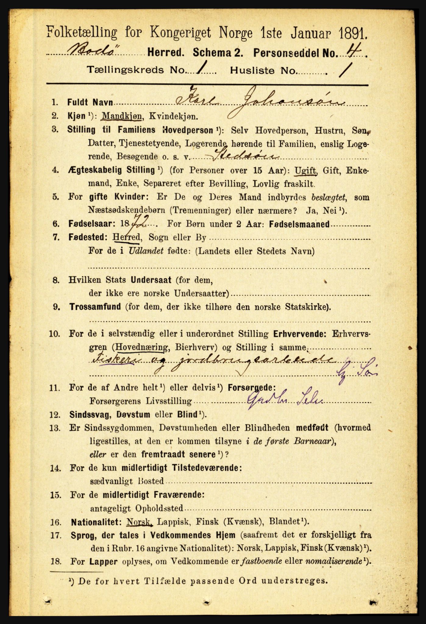 RA, 1891 census for 1843 Bodø, 1891, p. 105