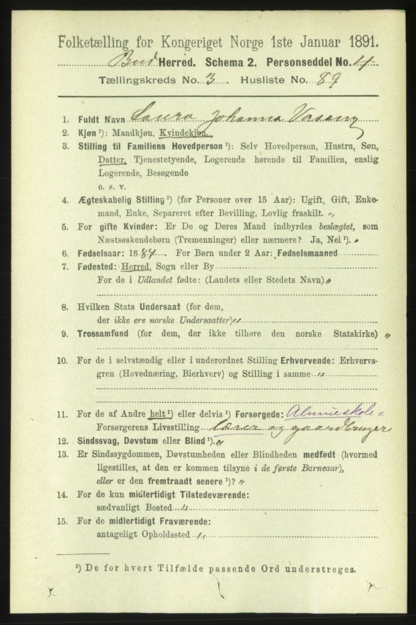 RA, 1891 census for 1549 Bud, 1891, p. 2055