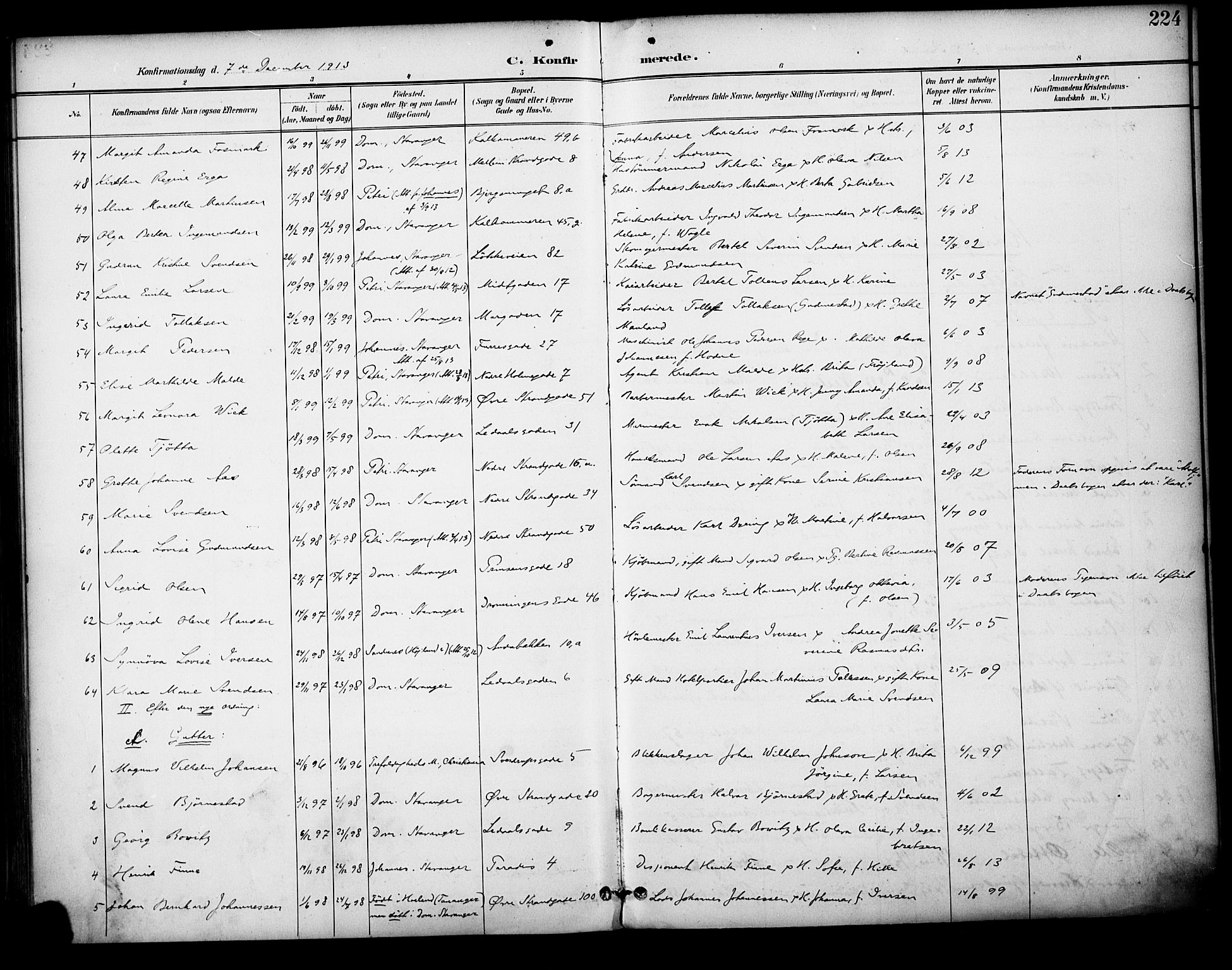 Domkirken sokneprestkontor, SAST/A-101812/001/30/30BA/L0031: Parish register (official) no. A 30, 1896-1916, p. 224