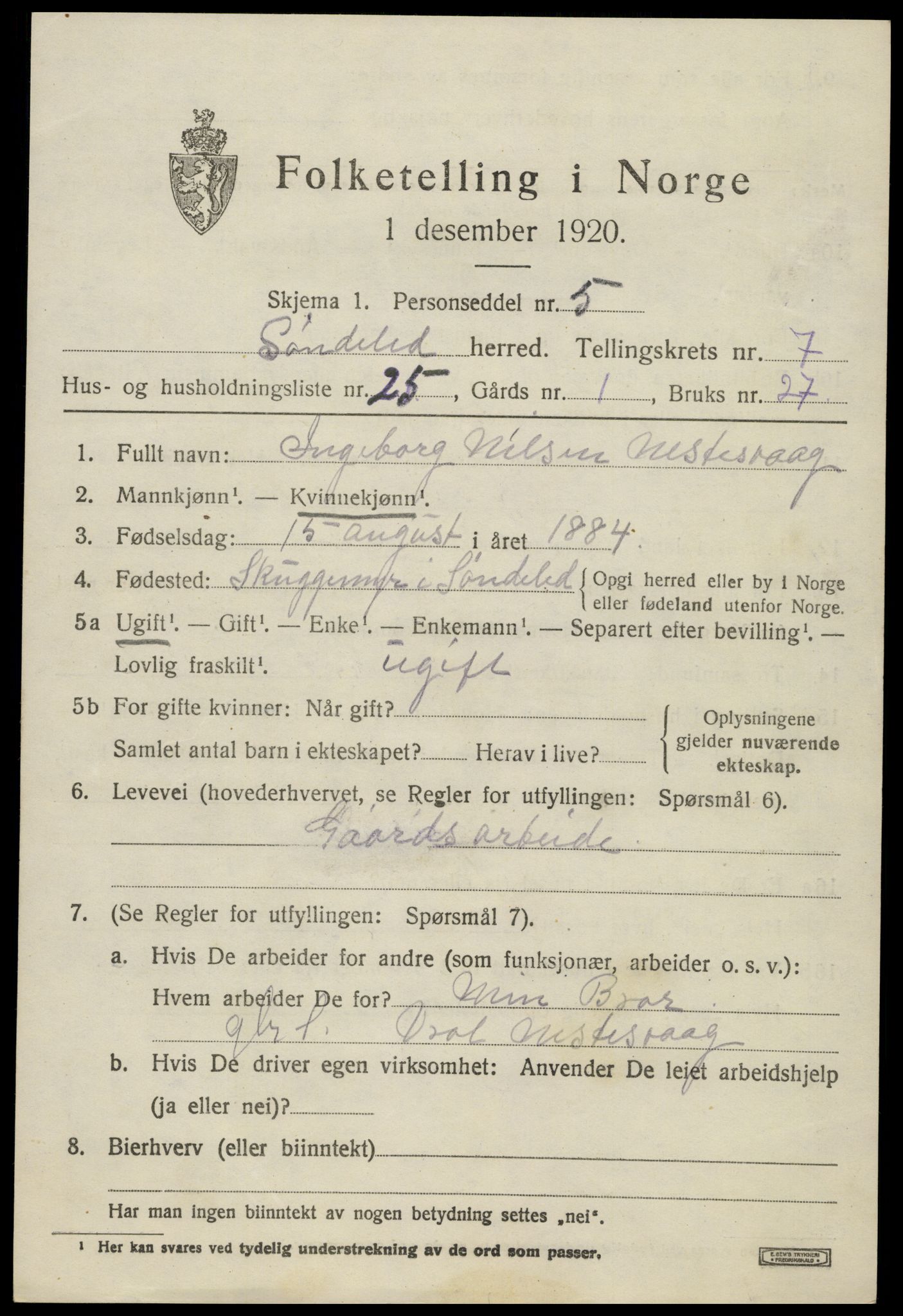 SAK, 1920 census for Søndeled, 1920, p. 4175