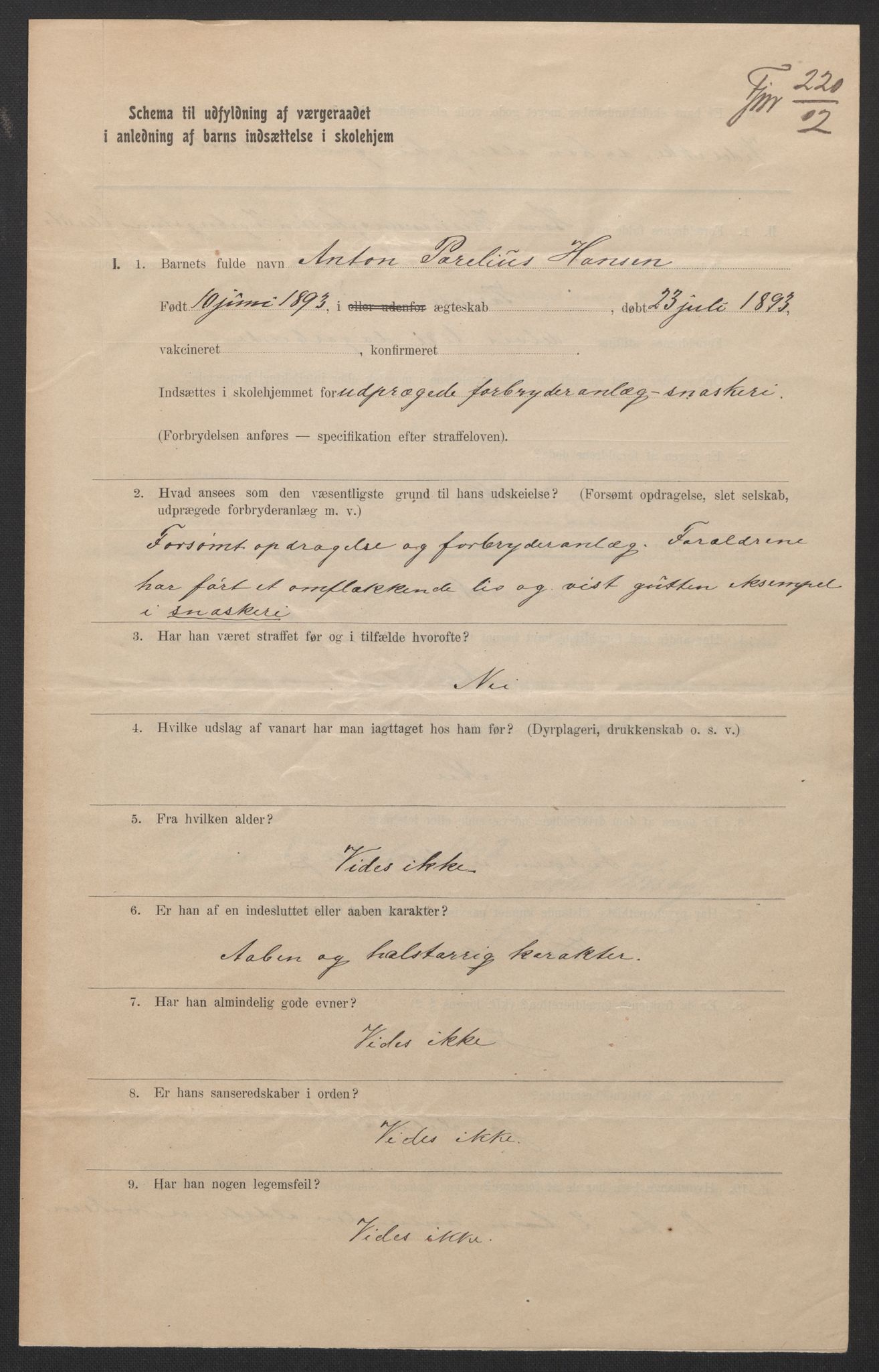 Falstad skolehjem, AV/RA-S-1676/E/Eb/L0005: Elevmapper løpenr. 99-120, 1902-1909, p. 2