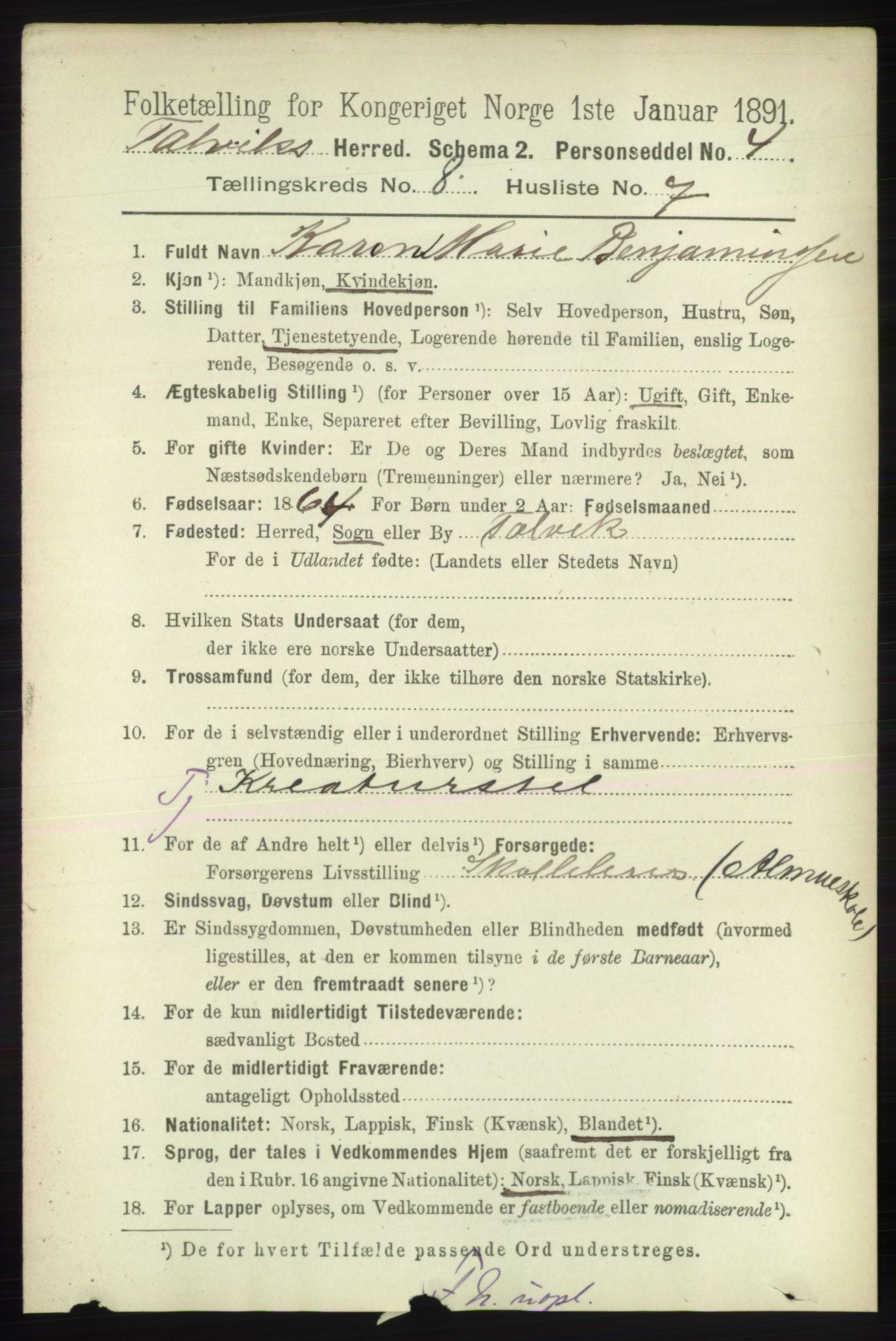 RA, 1891 census for 2013 Talvik, 1891, p. 2086