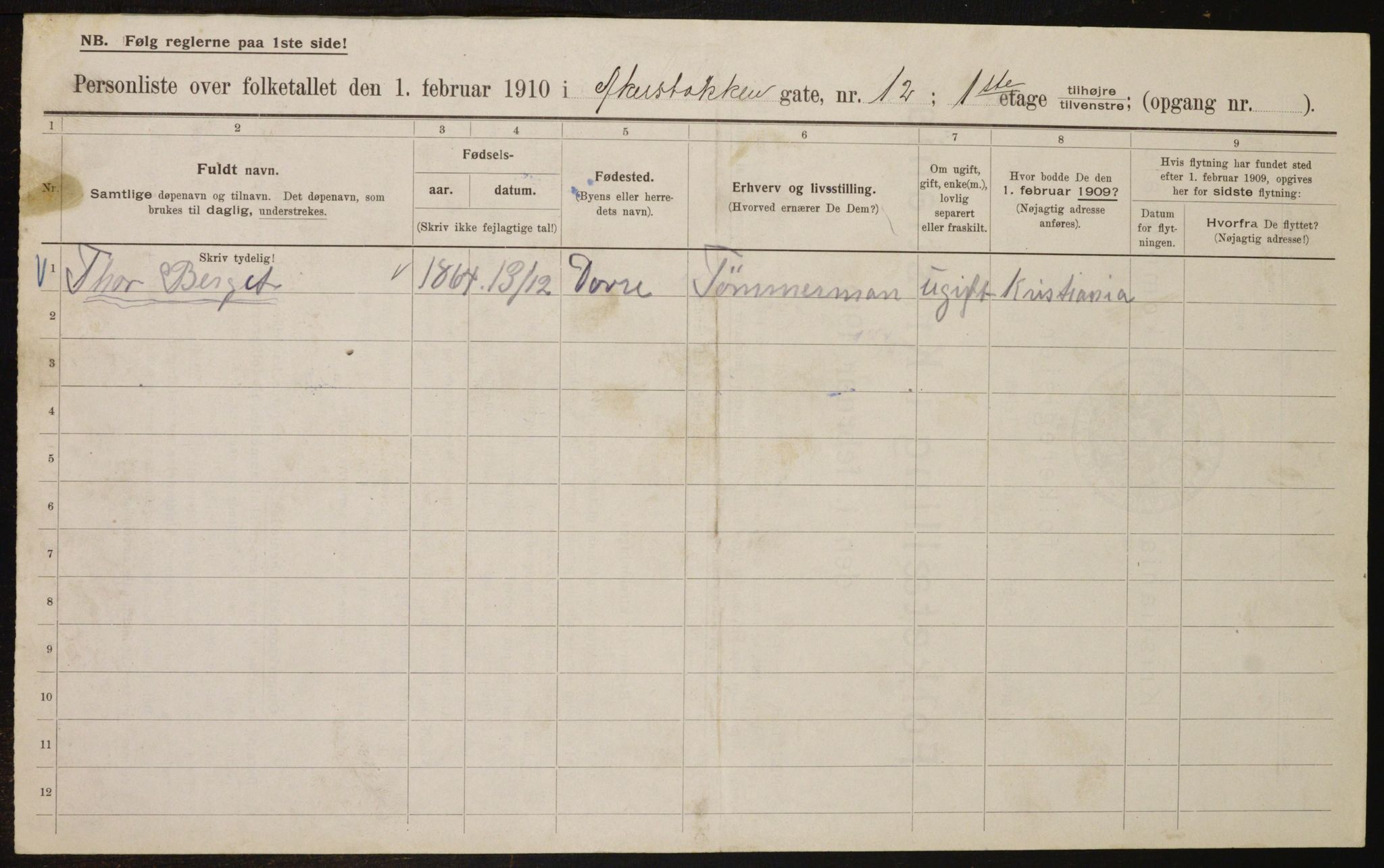 OBA, Municipal Census 1910 for Kristiania, 1910, p. 54