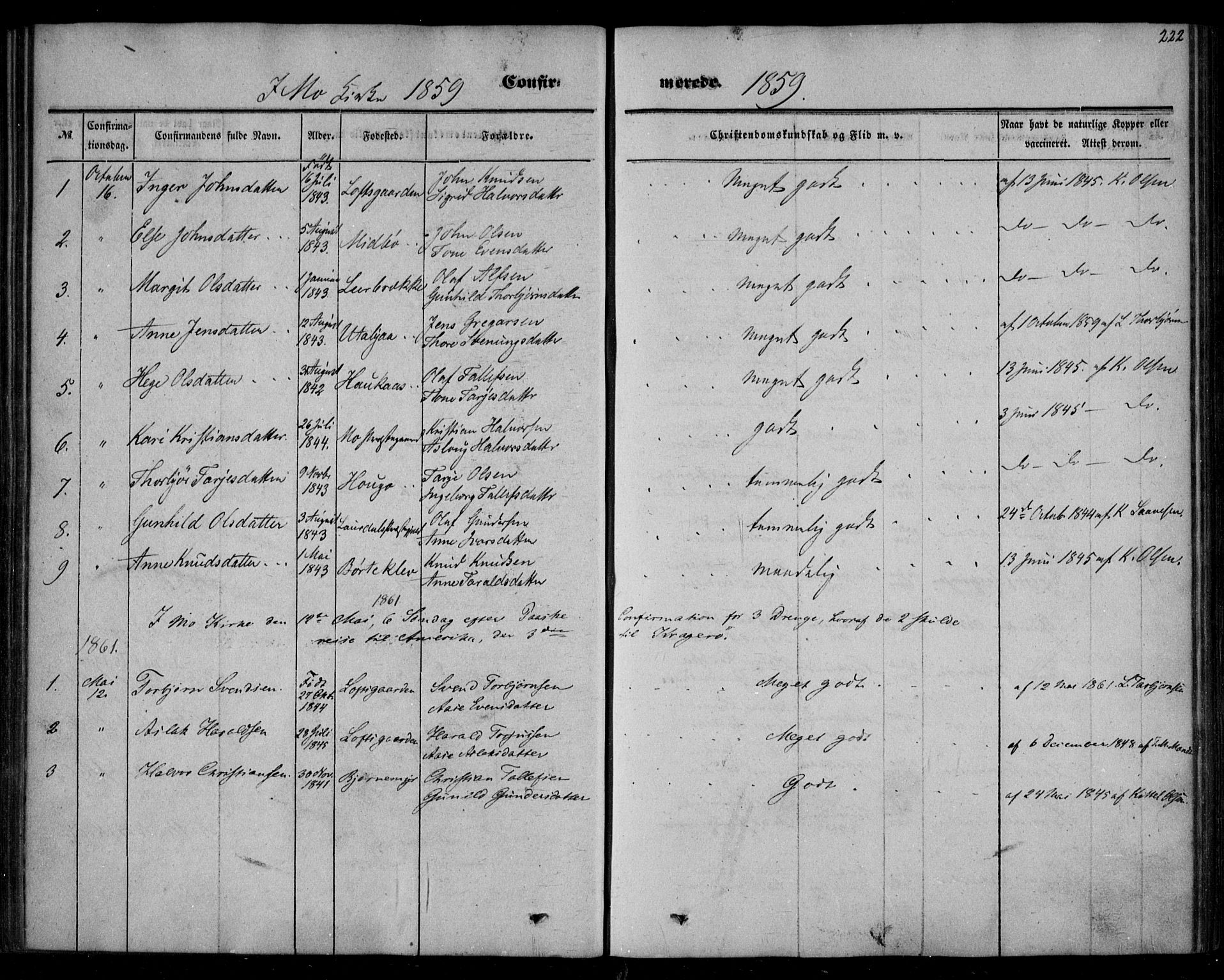 Mo kirkebøker, SAKO/A-286/F/Fa/L0005: Parish register (official) no. I 5, 1844-1864, p. 222