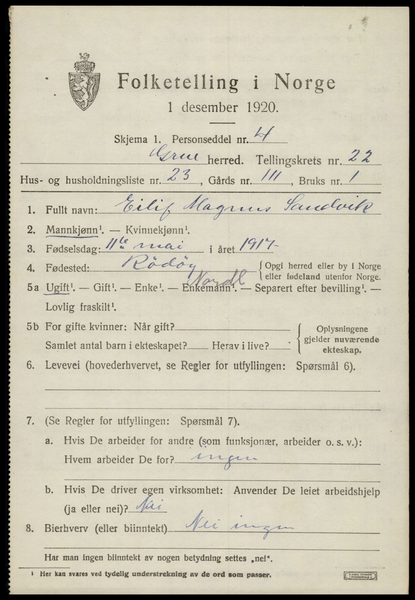 SAH, 1920 census for Grue, 1920, p. 15785