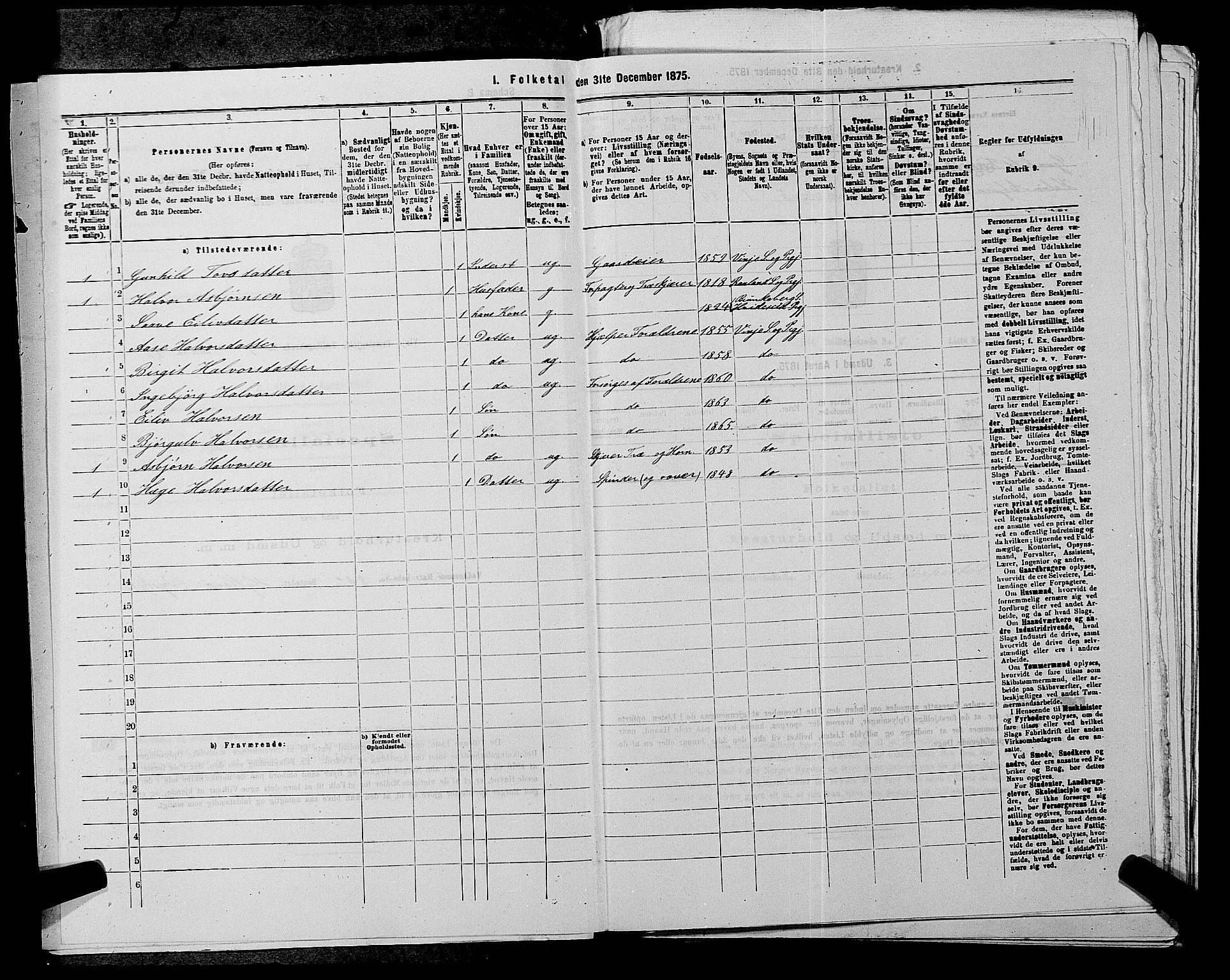 SAKO, 1875 census for 0834P Vinje, 1875, p. 296