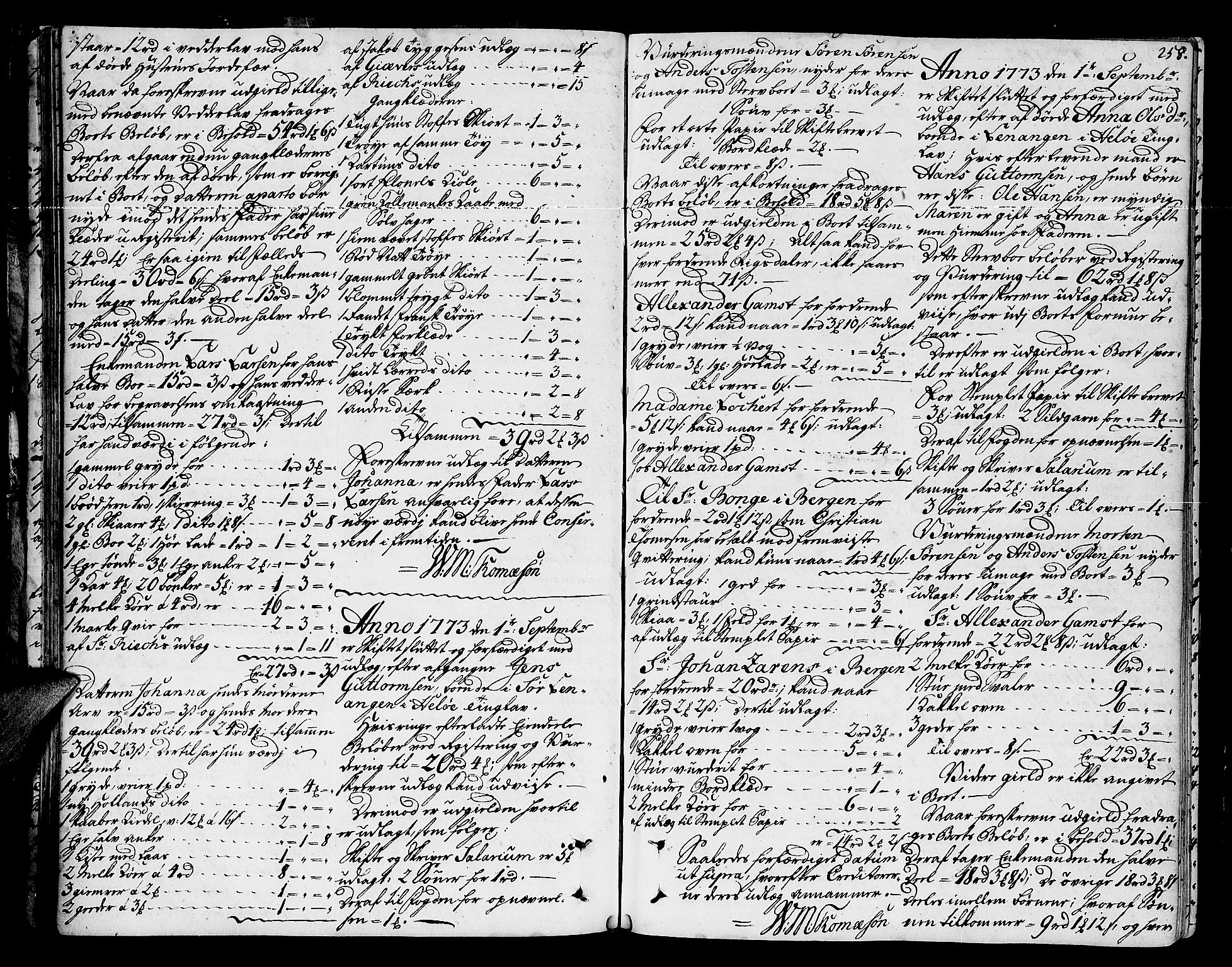 Senja og Tromsø sorenskriveri , AV/SATØ-SATØ-31/H/Hb/L0139: Skifteutlodningsprotokoller, 1752-1778, p. 257b-258a