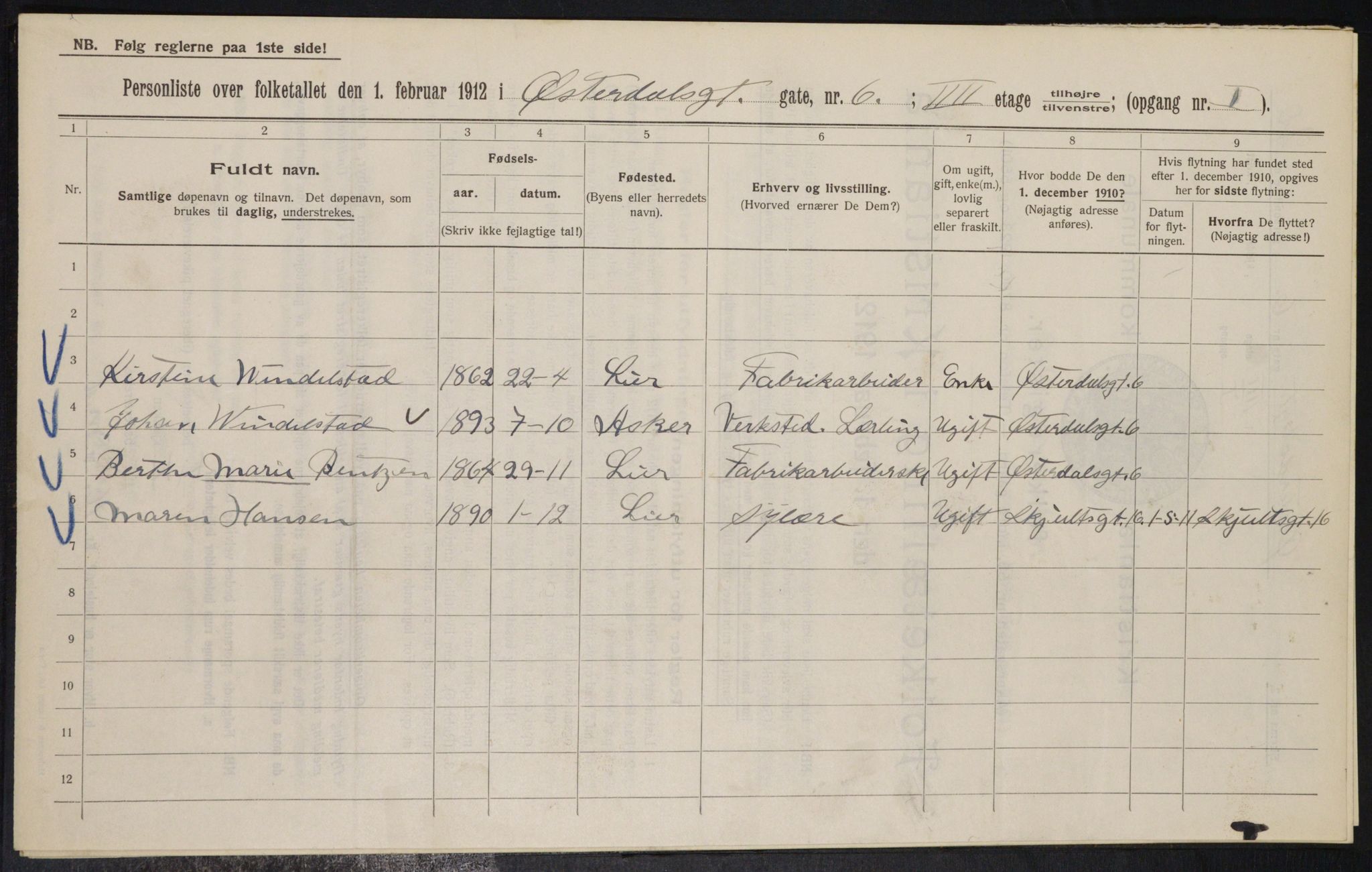 OBA, Municipal Census 1912 for Kristiania, 1912, p. 129048