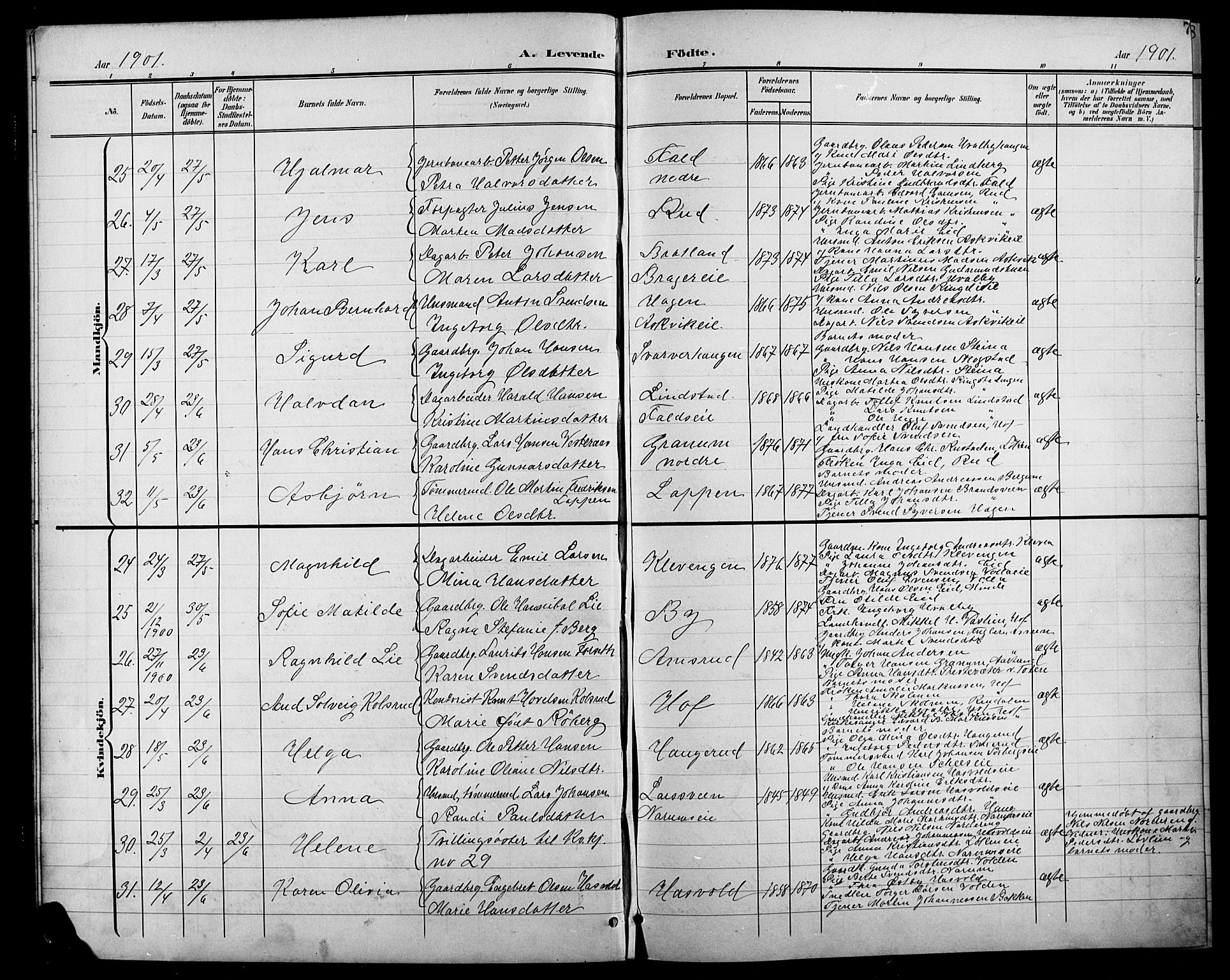 Søndre Land prestekontor, AV/SAH-PREST-122/L/L0004: Parish register (copy) no. 4, 1901-1915, p. 7