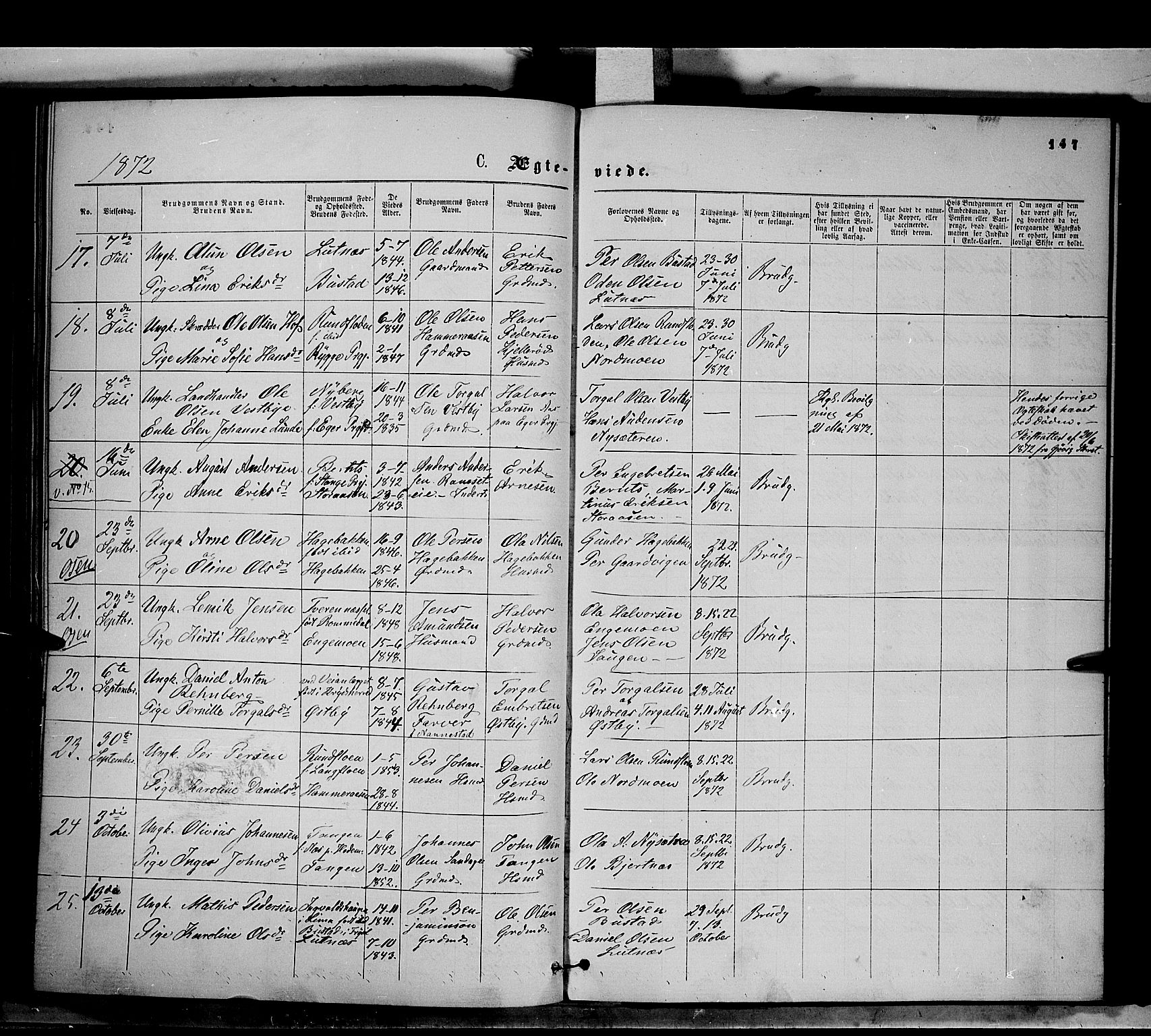 Trysil prestekontor, AV/SAH-PREST-046/H/Ha/Haa/L0006: Parish register (official) no. 6, 1866-1873, p. 147