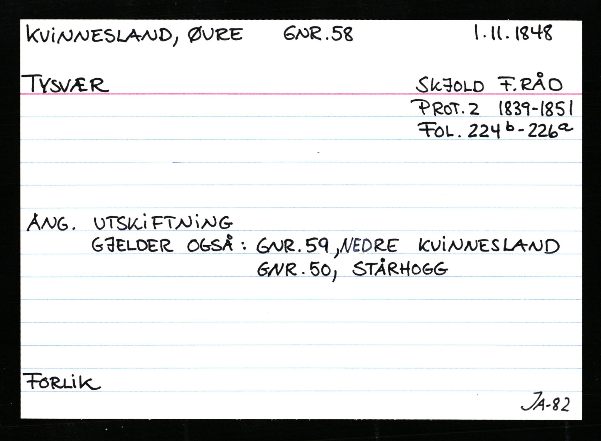 Statsarkivet i Stavanger, AV/SAST-A-101971/03/Y/Ym/L0033: Åstedskort sortert etter gårdsnavn: Kvelland - Lagestranden, 1600-1950, p. 187