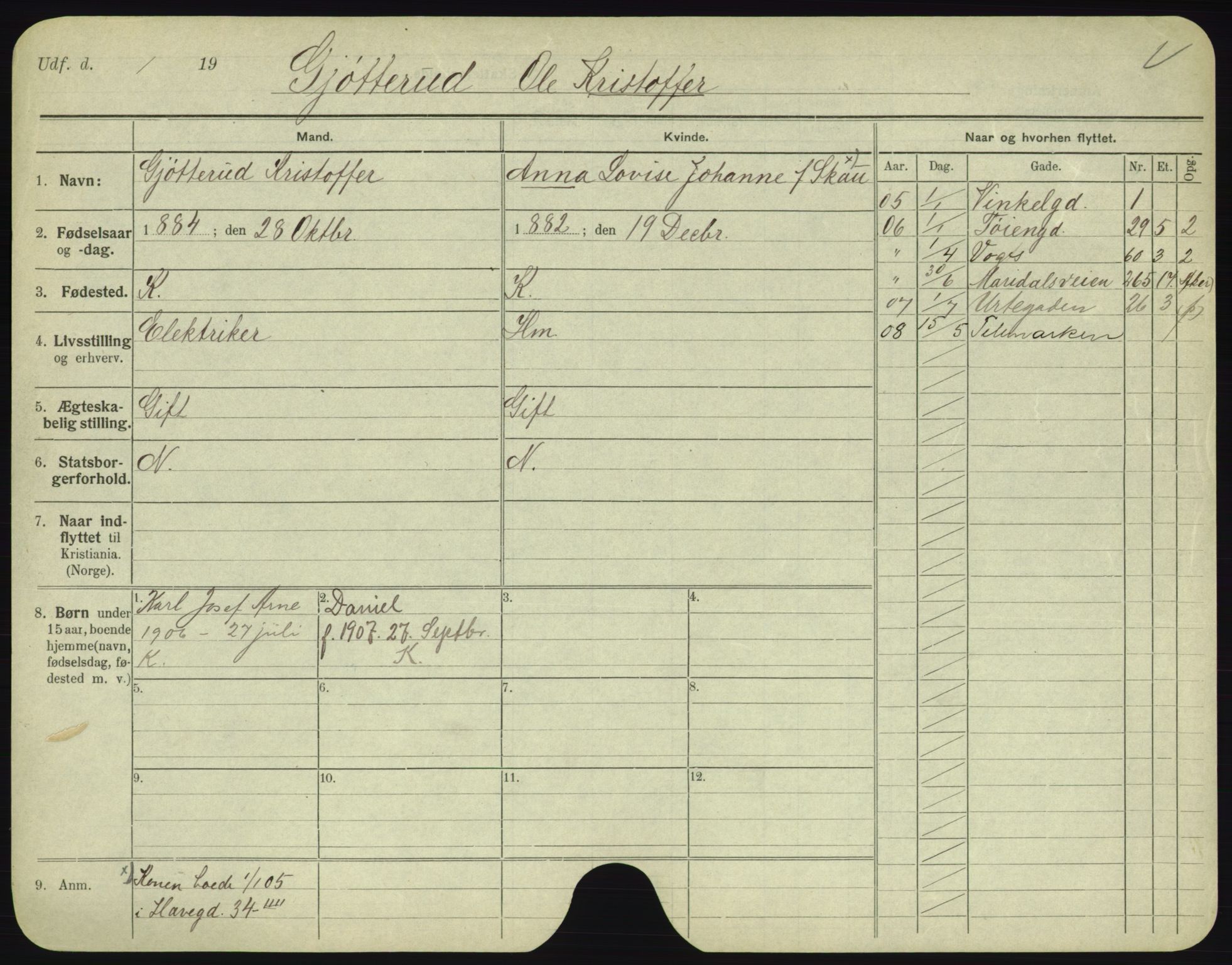 Oslo folkeregister, Registerkort, AV/SAO-A-11715/F/Fa/Fac/L0003: Menn, 1906-1914, p. 499a