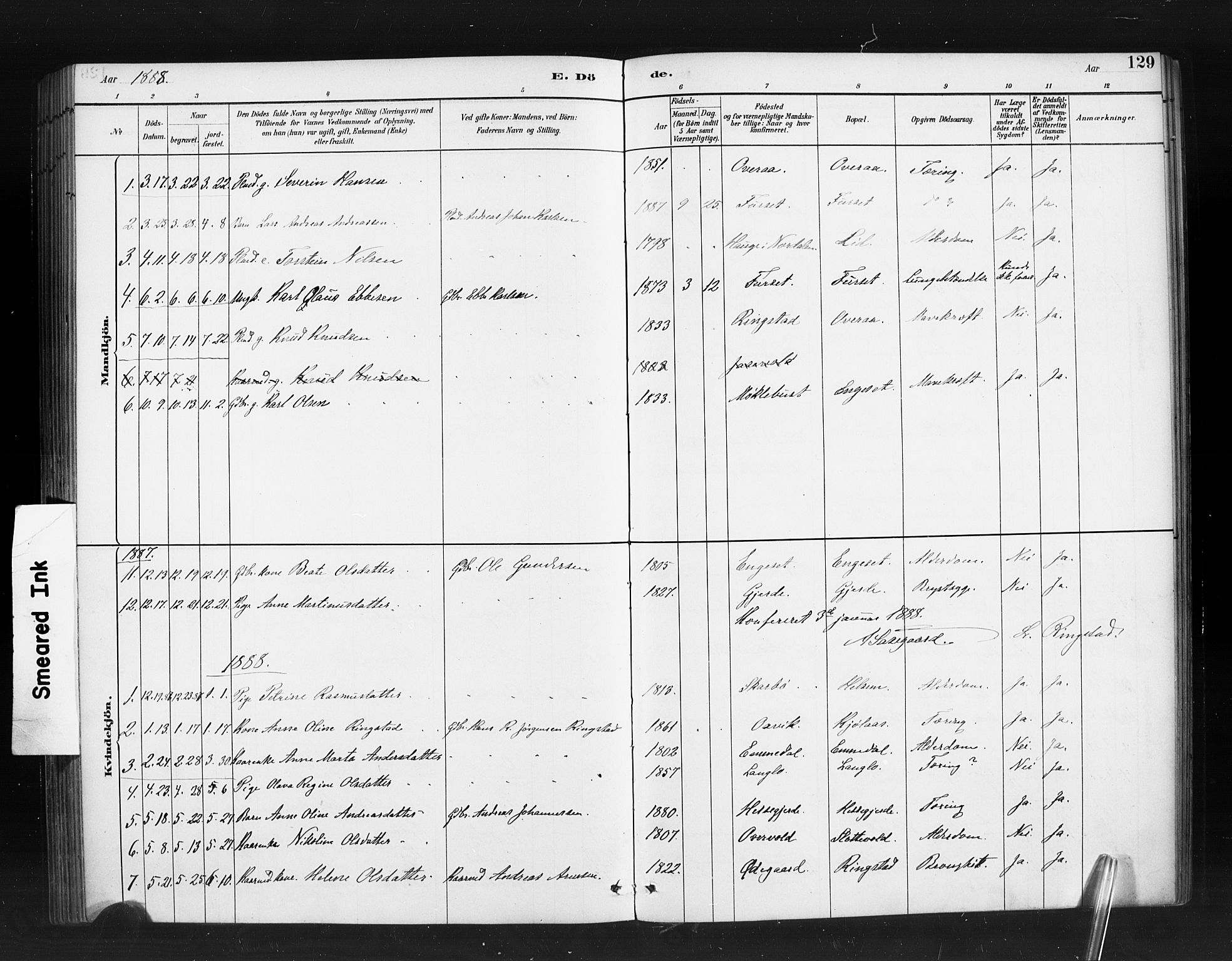 Ministerialprotokoller, klokkerbøker og fødselsregistre - Møre og Romsdal, AV/SAT-A-1454/520/L0283: Parish register (official) no. 520A12, 1882-1898, p. 129