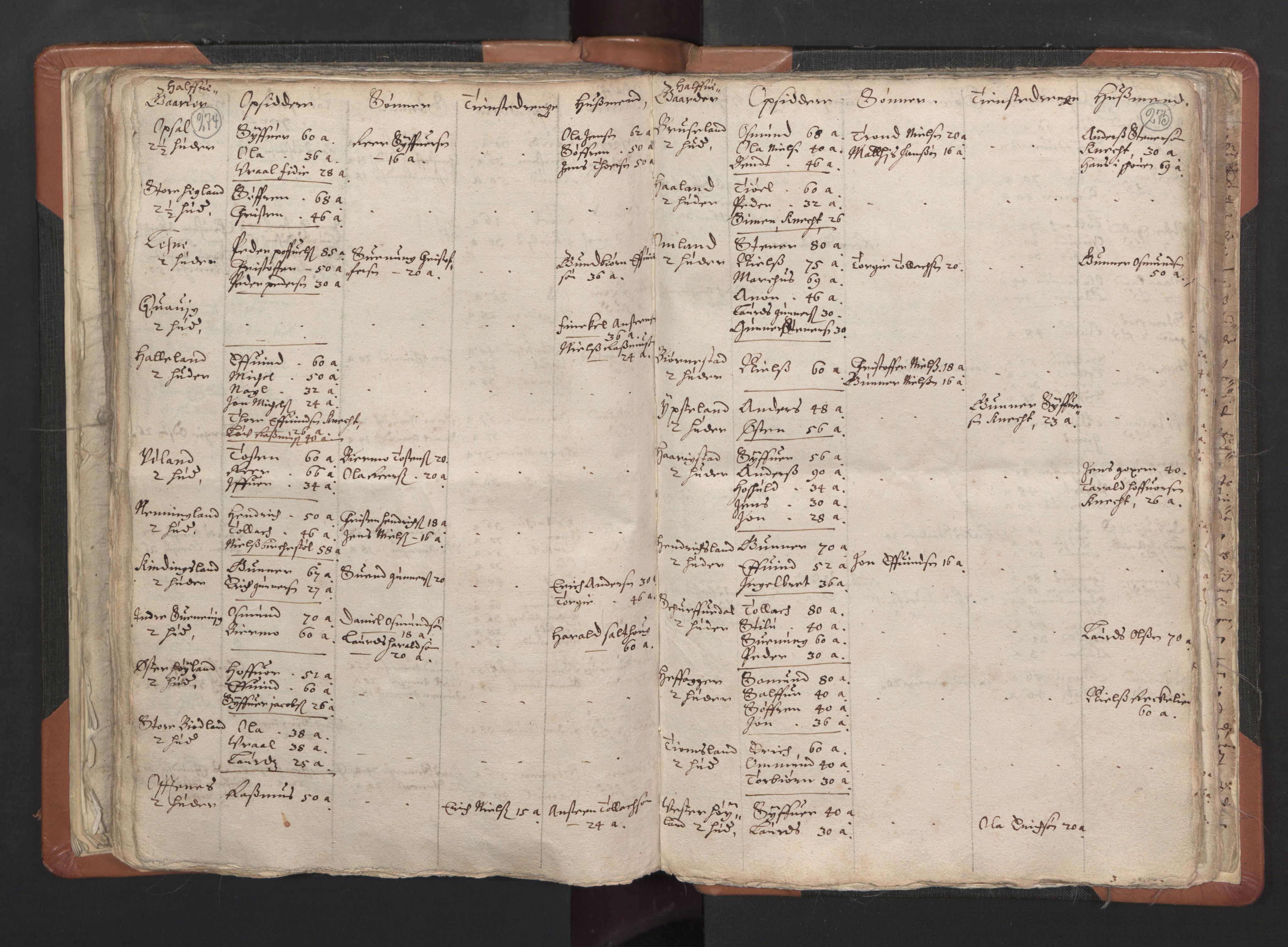 RA, Vicar's Census 1664-1666, no. 16: Lista deanery, 1664-1666, p. 274-275