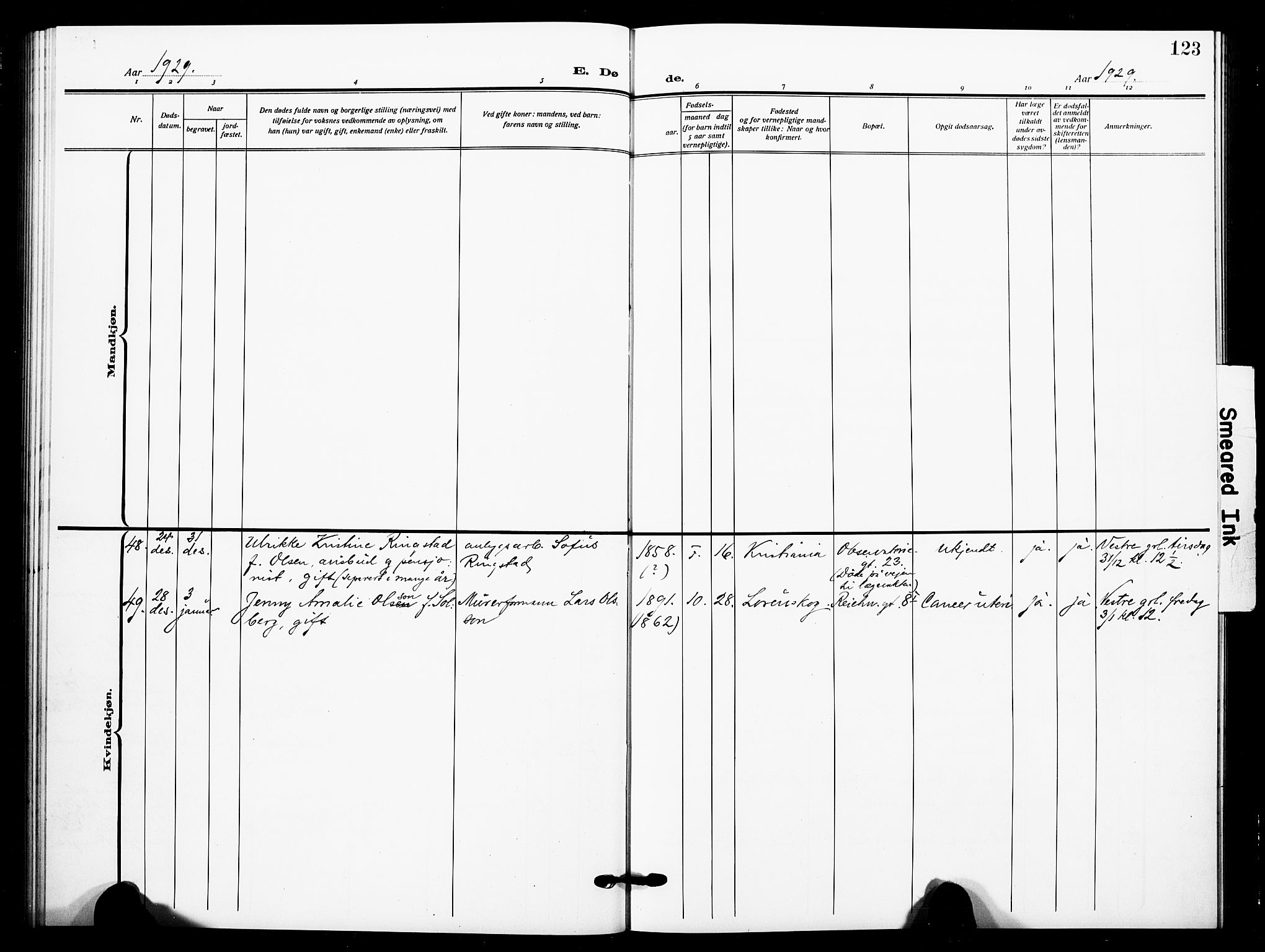 Johannes prestekontor Kirkebøker, SAO/A-10852/F/Fa/L0012: Parish register (official) no. 12, 1918-1930, p. 123