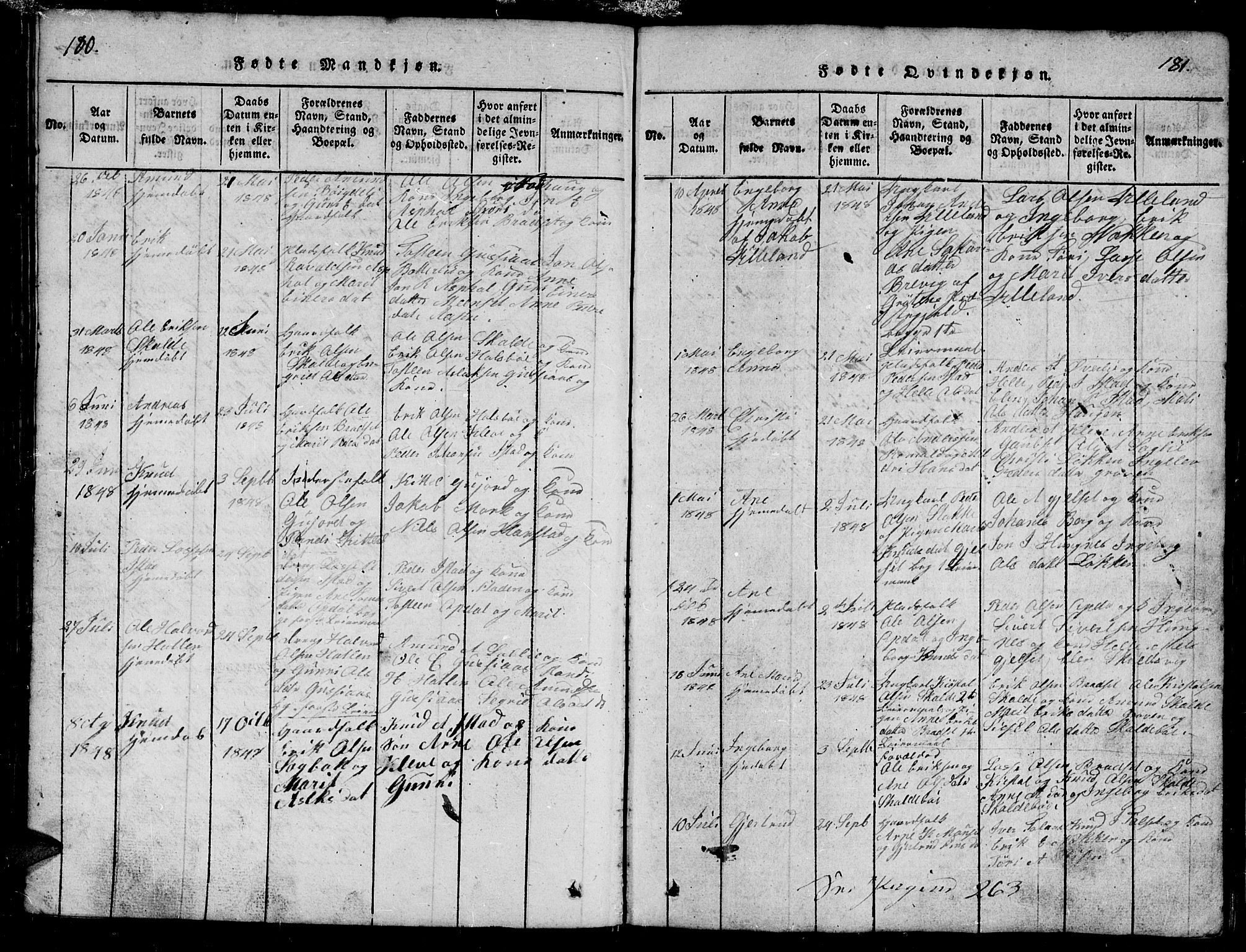 Ministerialprotokoller, klokkerbøker og fødselsregistre - Møre og Romsdal, AV/SAT-A-1454/557/L0683: Parish register (copy) no. 557C01, 1818-1862, p. 180-181