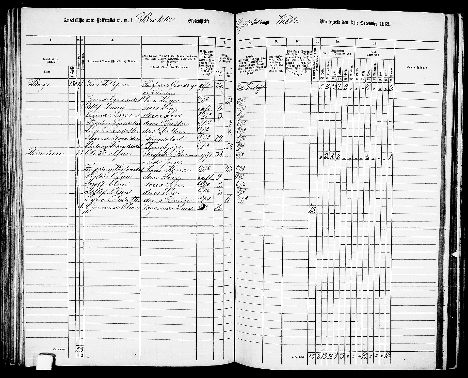 RA, 1865 census for Valle, 1865, p. 108