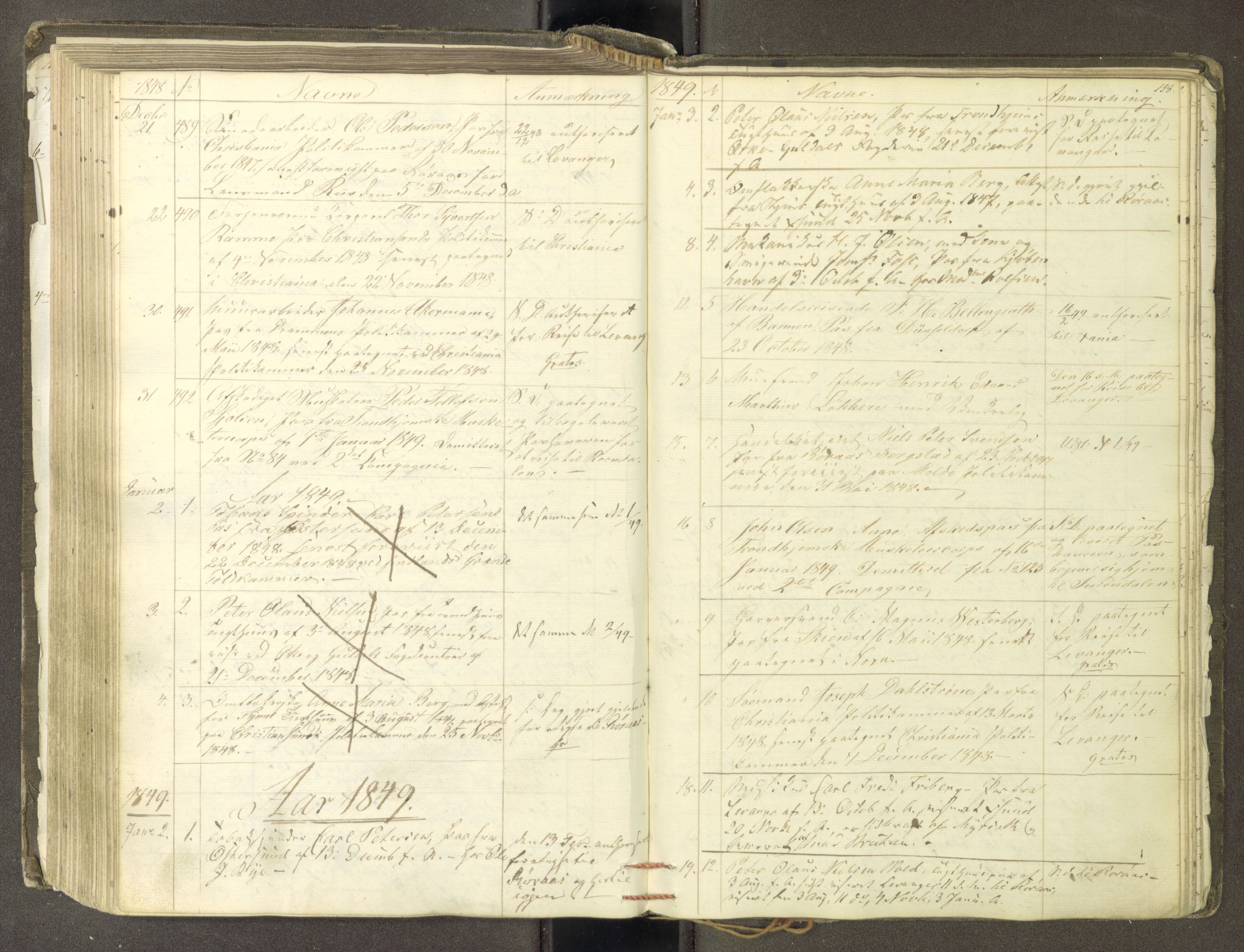 Trondheim politikammer, AV/SAT-A-1887/1/30/L0009: Passprotokoll. Første del:utstedtete pass. Andre del :innleverte/fornyede, 1845-1850, p. 157b-158a