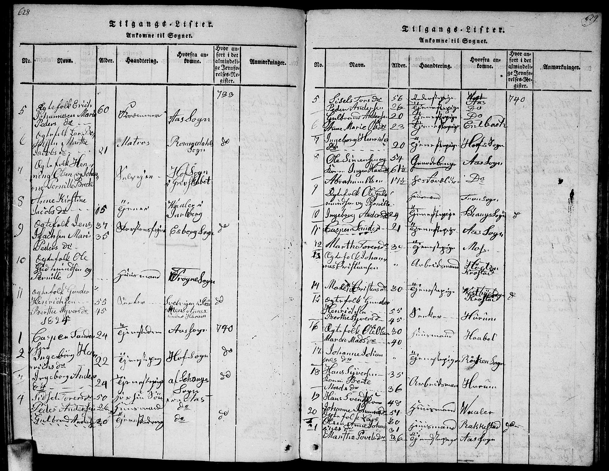 Vestby prestekontor Kirkebøker, AV/SAO-A-10893/G/Ga/L0001: Parish register (copy) no. I 1, 1814-1827, p. 628-629