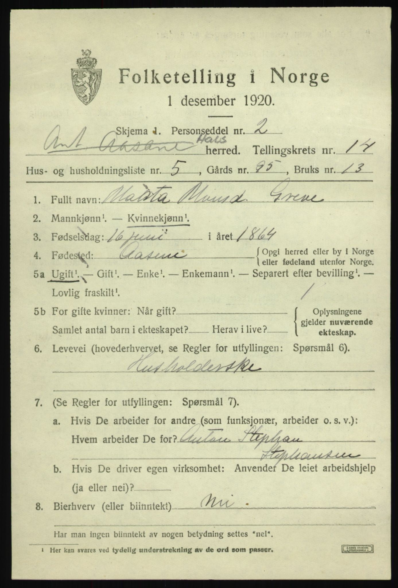 SAB, 1920 census for Haus, 1920, p. 8839