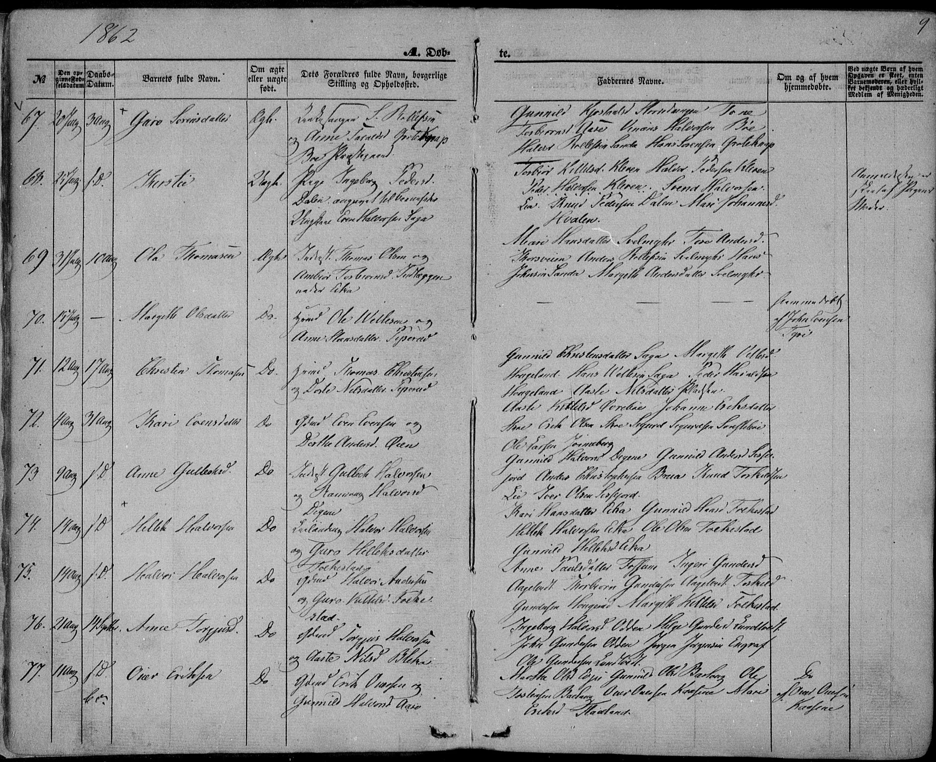 Bø kirkebøker, AV/SAKO-A-257/F/Fa/L0009: Parish register (official) no. 9, 1862-1879, p. 9