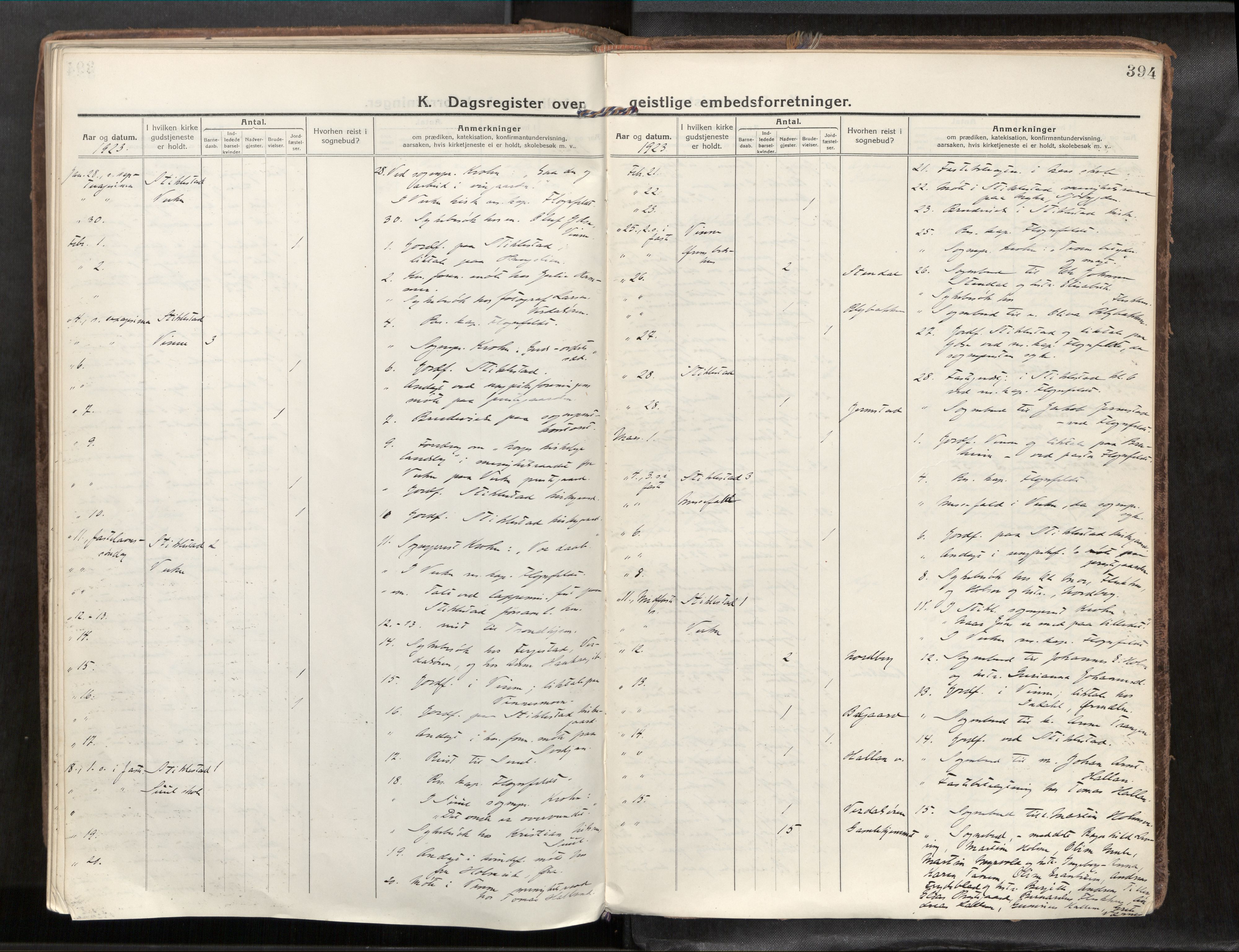 Verdal sokneprestkontor, SAT/A-1156/2/H/Haa/L0001: Parish register (official) no. 1, 1917-1932, p. 394