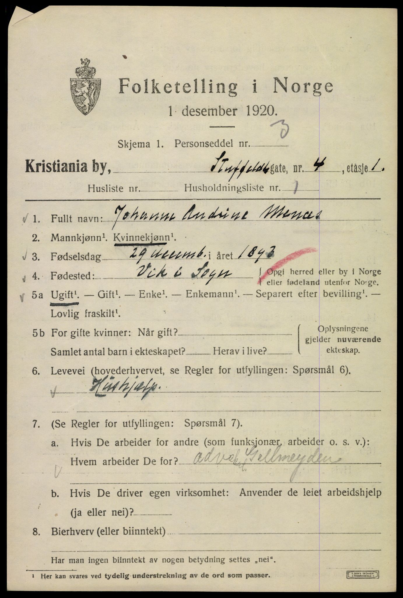 SAO, 1920 census for Kristiania, 1920, p. 536125