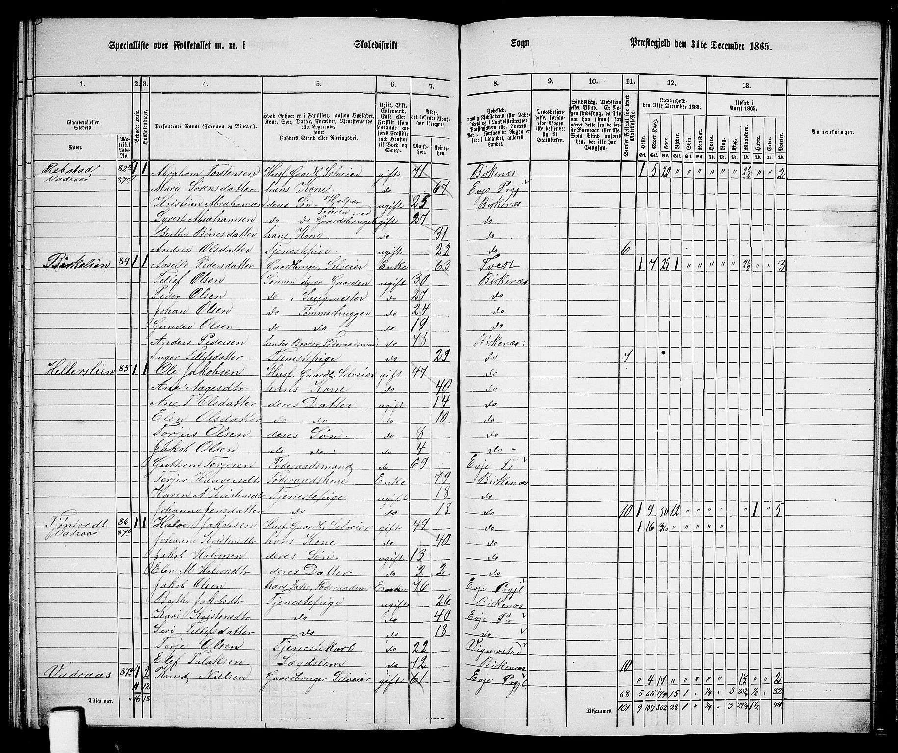 RA, 1865 census for Tveit, 1865, p. 118