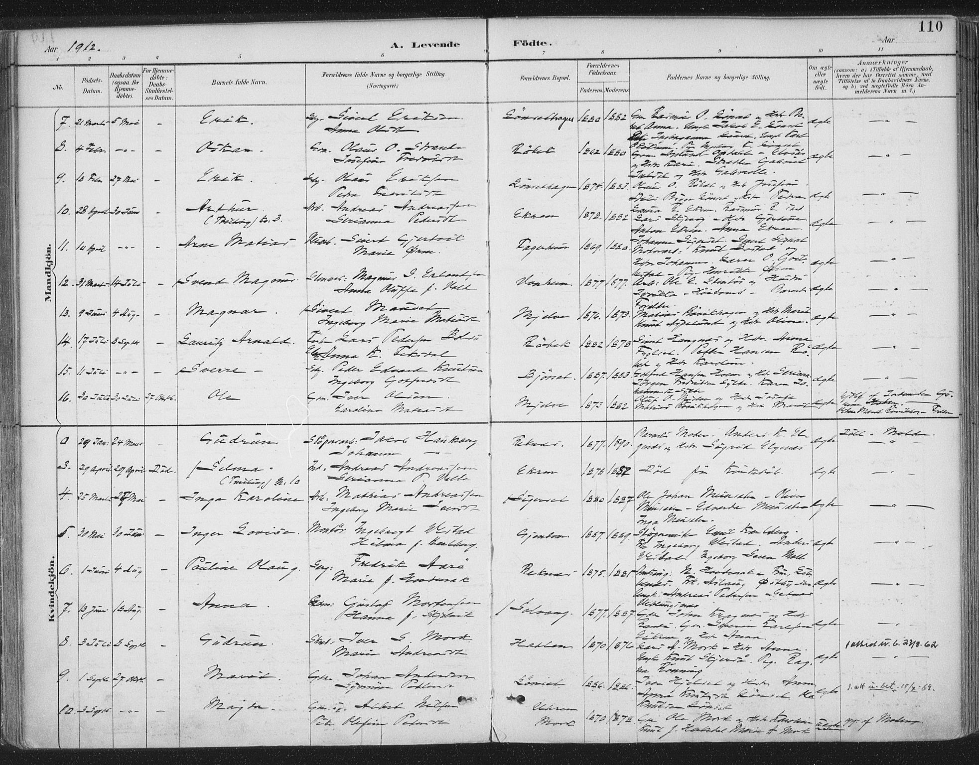 Ministerialprotokoller, klokkerbøker og fødselsregistre - Møre og Romsdal, AV/SAT-A-1454/555/L0658: Parish register (official) no. 555A09, 1887-1917, p. 110