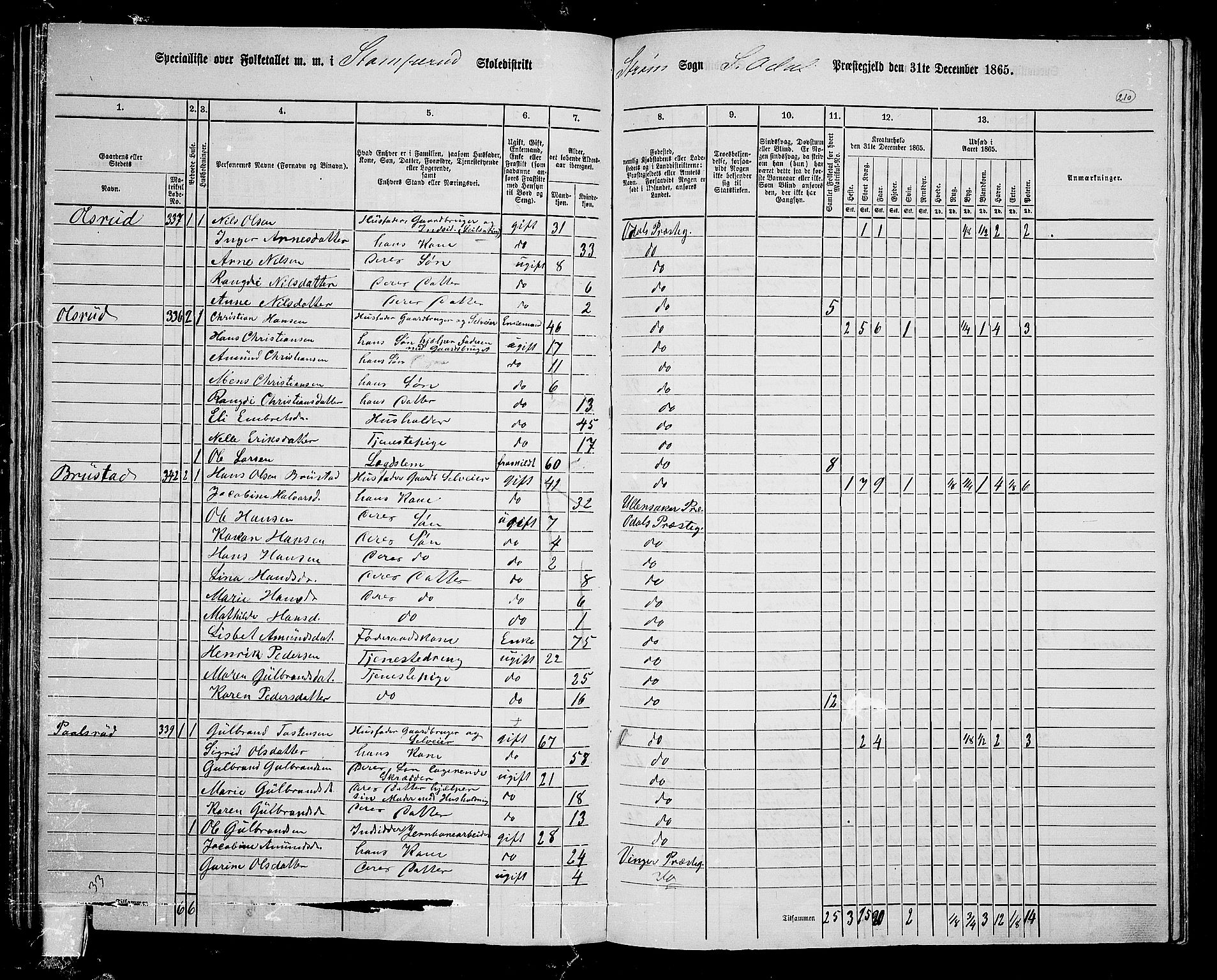 RA, 1865 census for Sør-Odal, 1865, p. 185