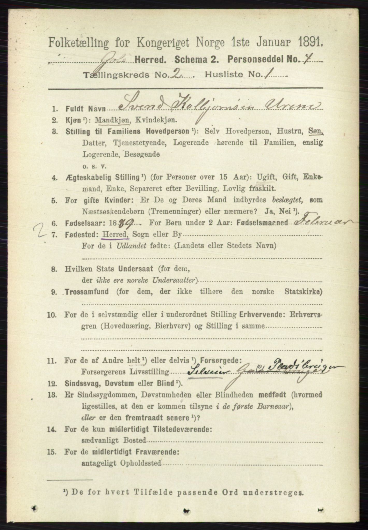 RA, 1891 census for 0617 Gol og Hemsedal, 1891, p. 717