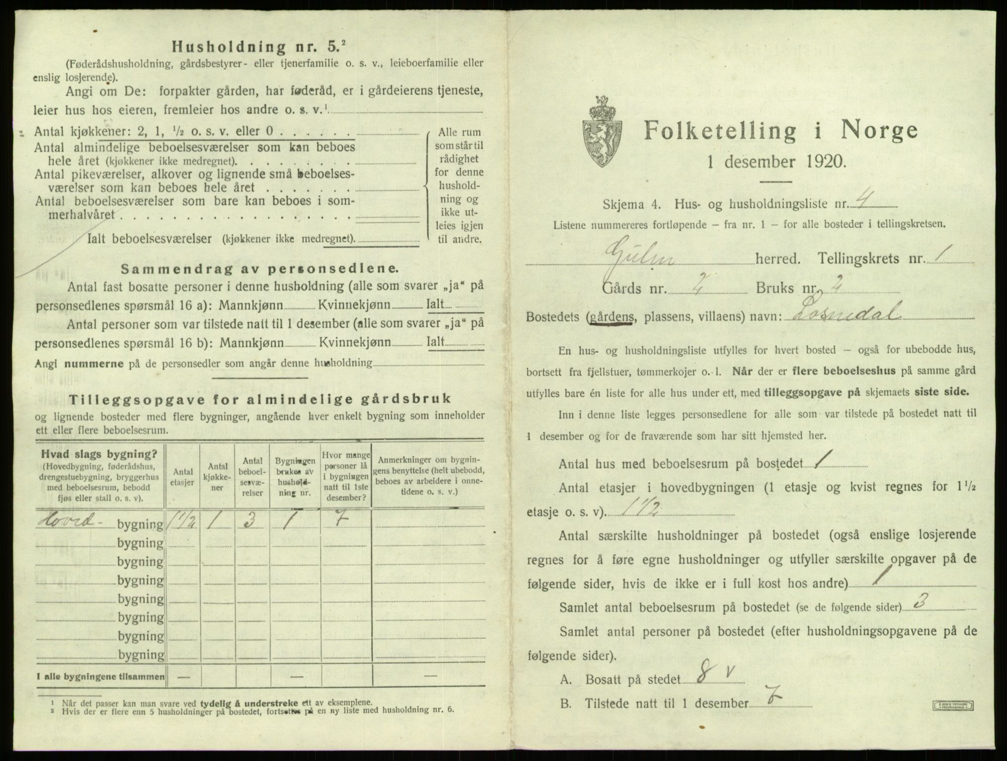 SAB, 1920 census for Gulen, 1920, p. 60