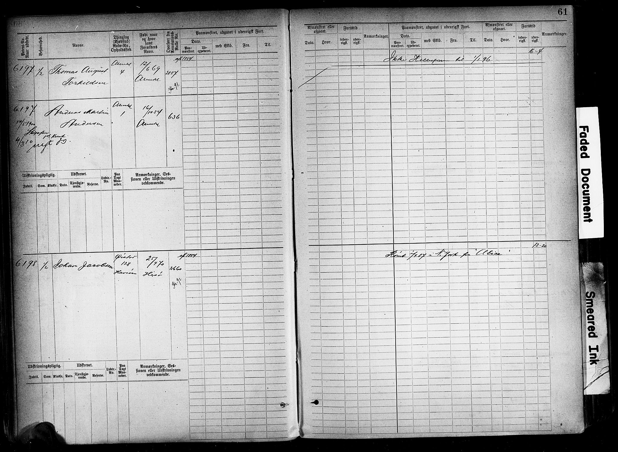 Arendal mønstringskrets, AV/SAK-2031-0012/F/Fb/L0018: Hovedrulle A nr 6077-6849, S-16, 1892-1894, p. 61