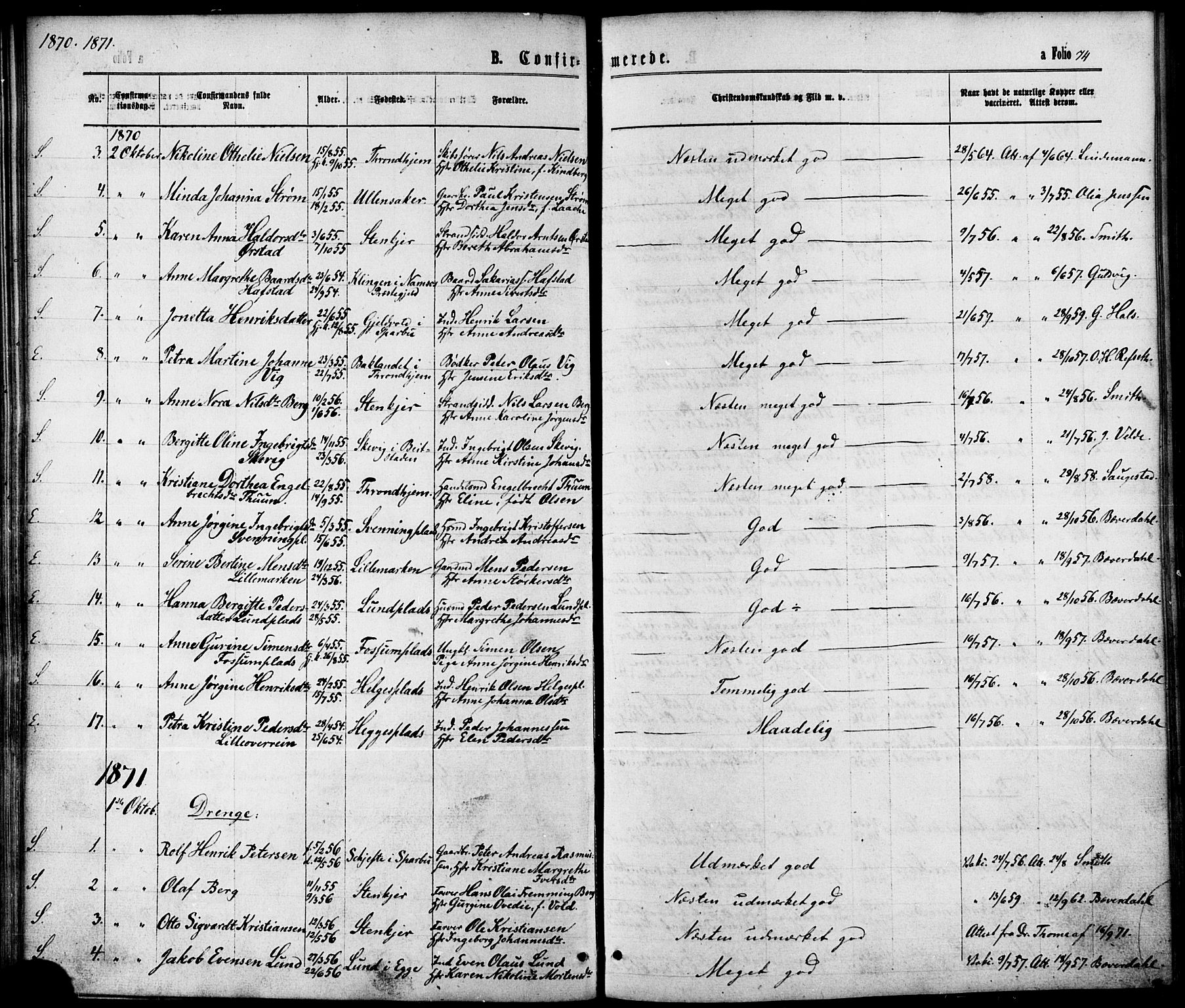 Ministerialprotokoller, klokkerbøker og fødselsregistre - Nord-Trøndelag, AV/SAT-A-1458/739/L0370: Parish register (official) no. 739A02, 1868-1881, p. 74