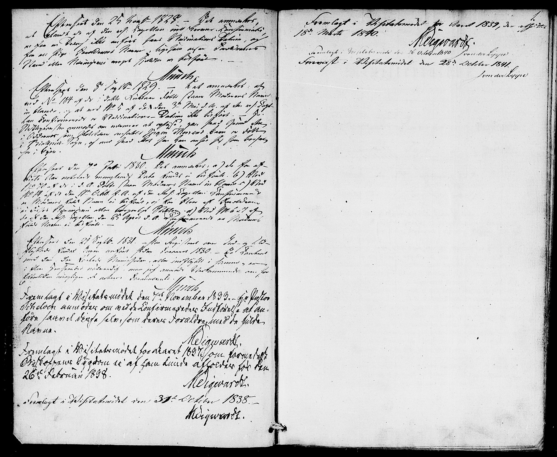Kristiansand domprosti, SAK/1112-0006/F/Fa/L0011: Parish register (official) no. A 11, 1827-1841, p. 1