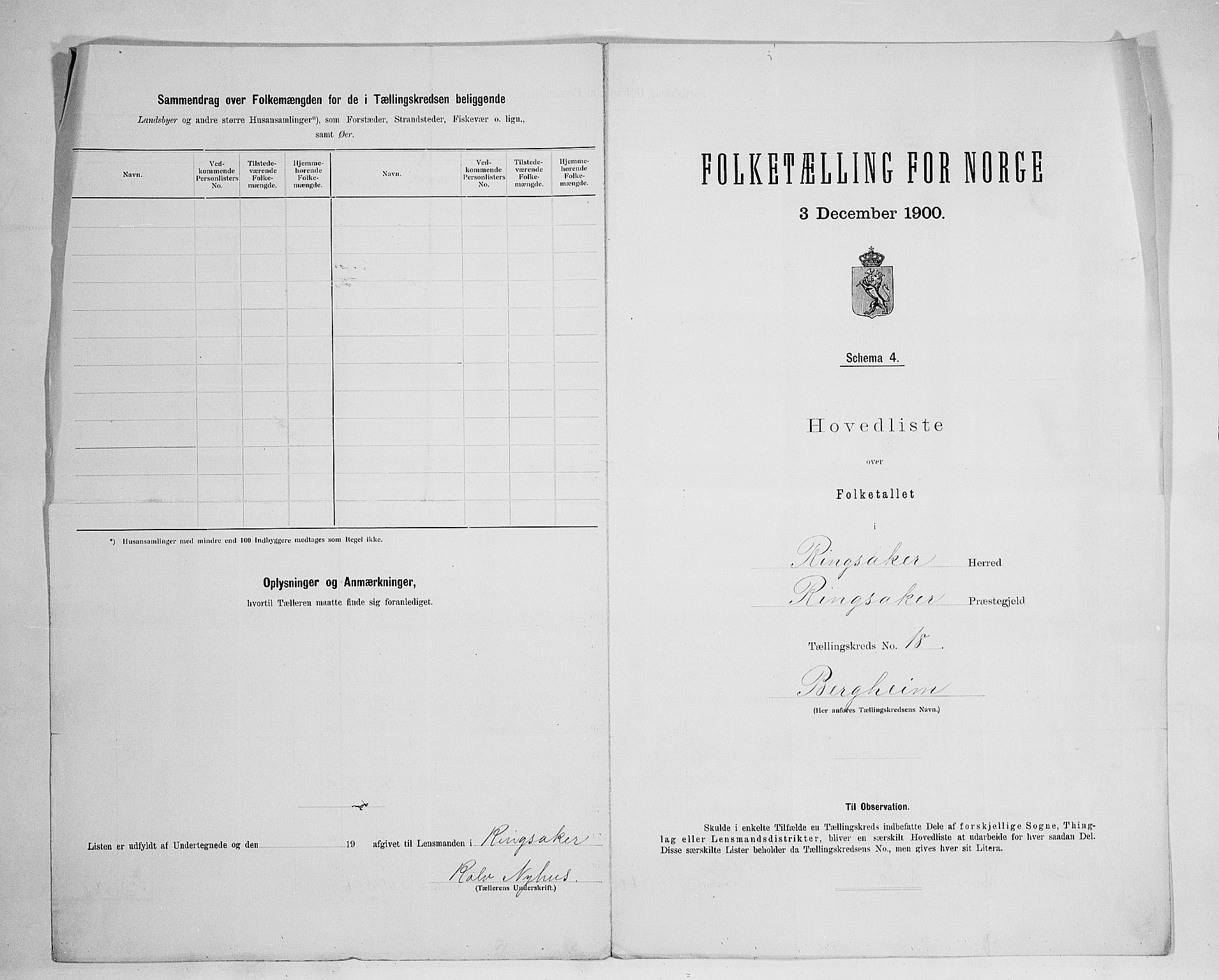 SAH, 1900 census for Ringsaker, 1900, p. 85