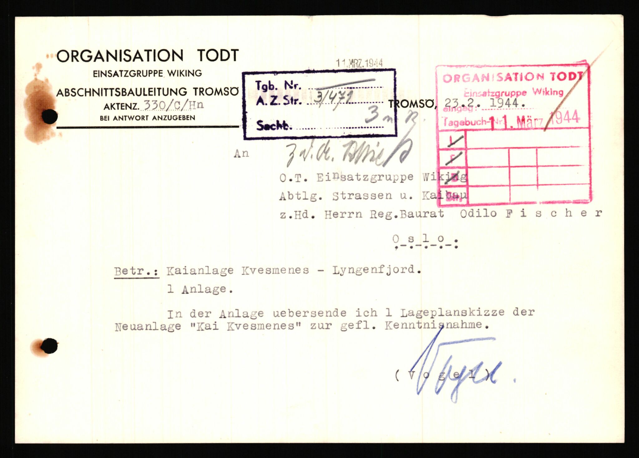 Tyske arkiver, Organisation Todt (OT), Einsatzgruppe Wiking, AV/RA-RAFA-2188/1/E/E6/E6a/L0008: 4. Oberbauleitung Narvik: Arkivkode 451-483, 1940-1945, p. 82