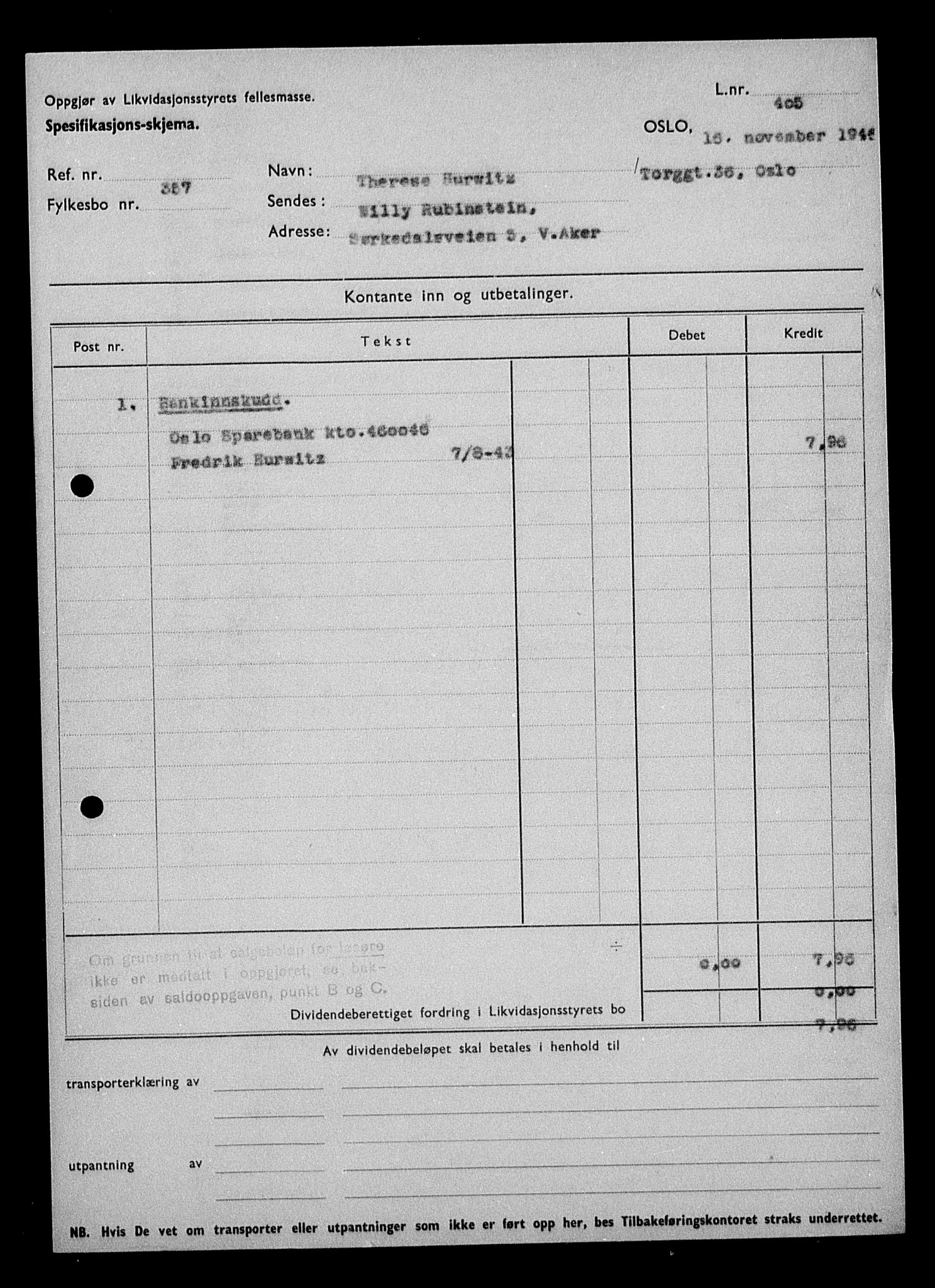 Justisdepartementet, Tilbakeføringskontoret for inndratte formuer, AV/RA-S-1564/H/Hc/Hcc/L0945: --, 1945-1947, p. 84