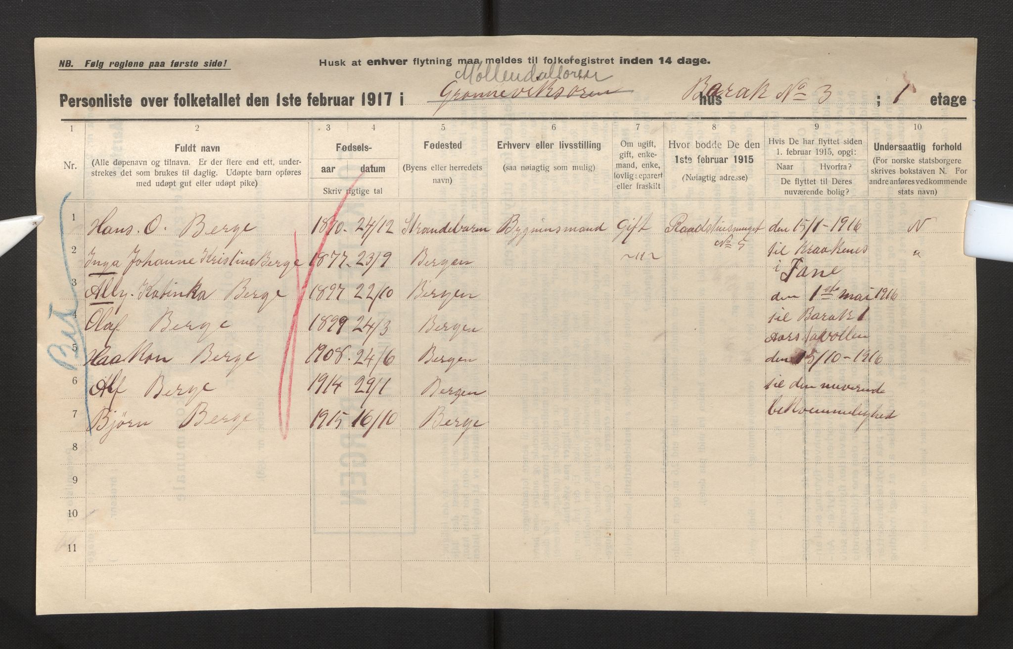 SAB, Municipal Census 1917 for Bergen, 1917, p. 52432