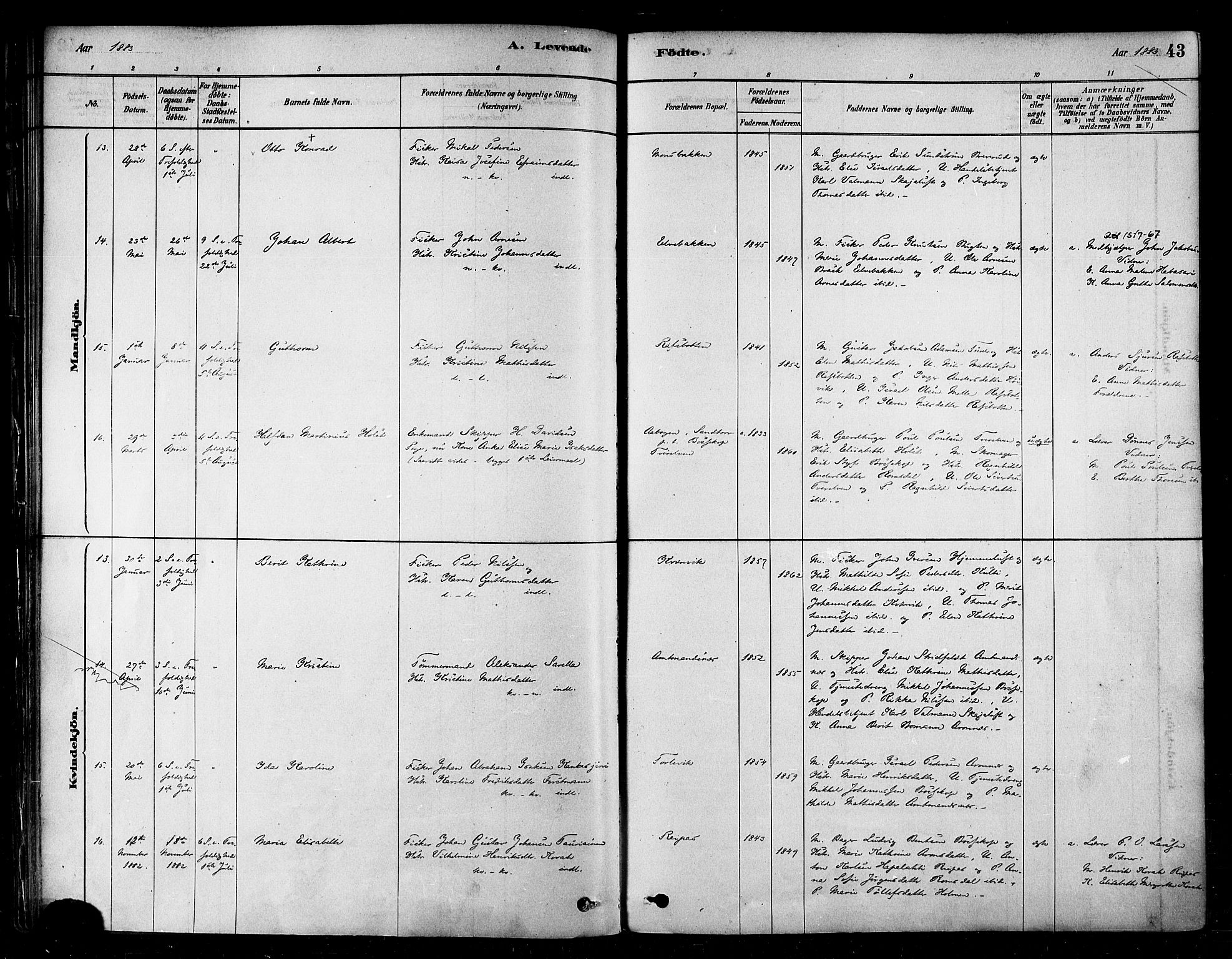 Alta sokneprestkontor, SATØ/S-1338/H/Ha/L0002.kirke: Parish register (official) no. 2, 1879-1892, p. 43